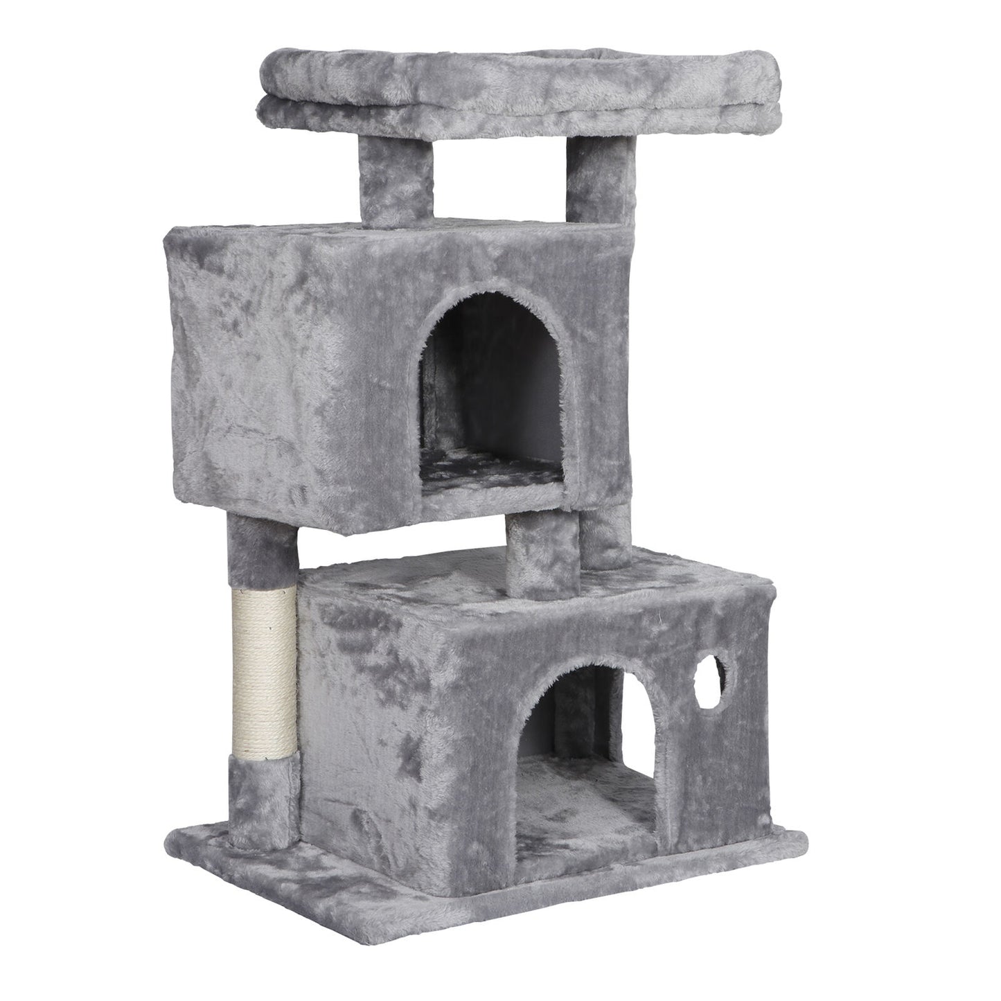 33.9" Cat Tree Tower Condo with Large Perch 2 Caves Scratching Post Light Grey