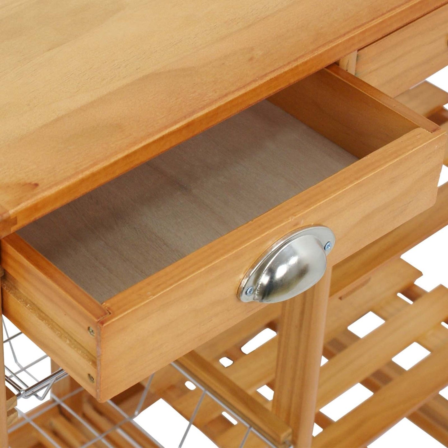 Wooden Kitchen Utility Island Cart w/ Shelves Drawers Trolley Storage Rack