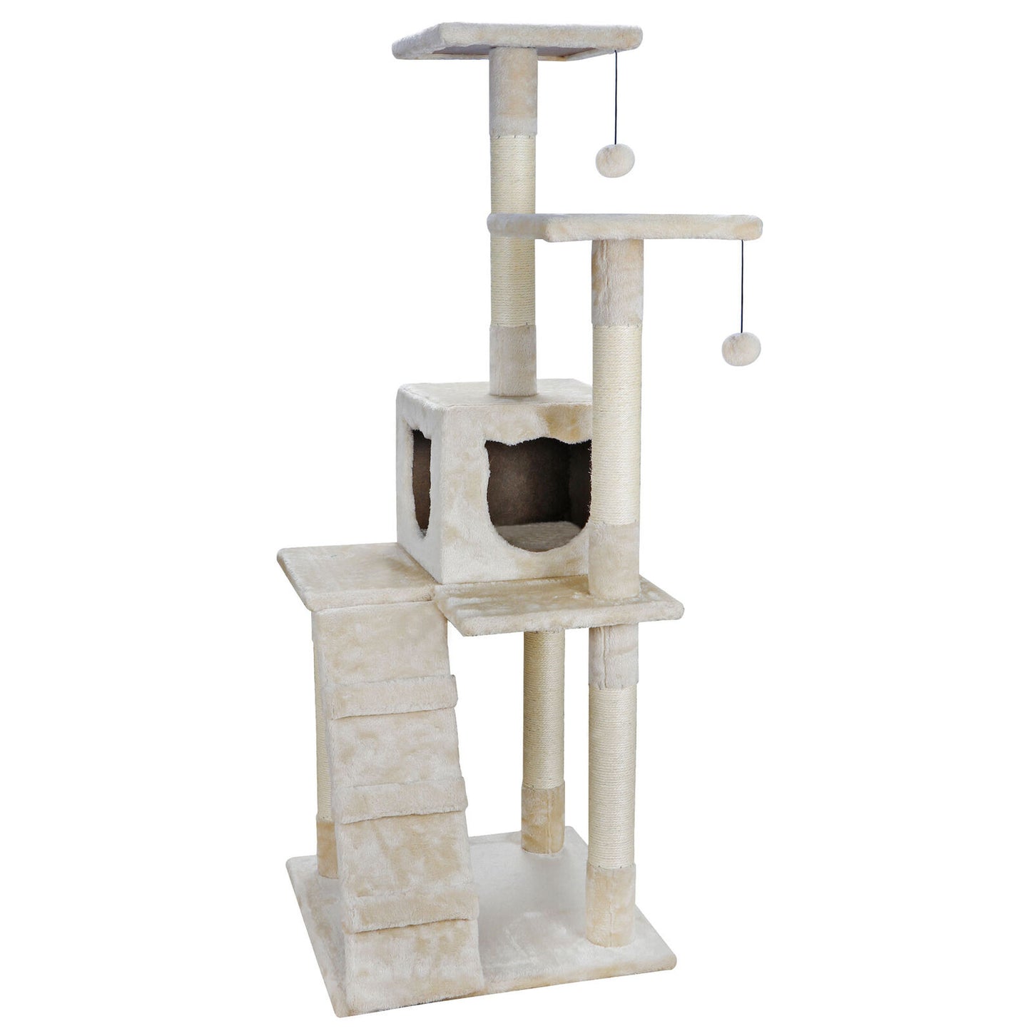 52" Cat Beige Tree Bed Furniture Scratching Tower Post Condo Kitten Pet House