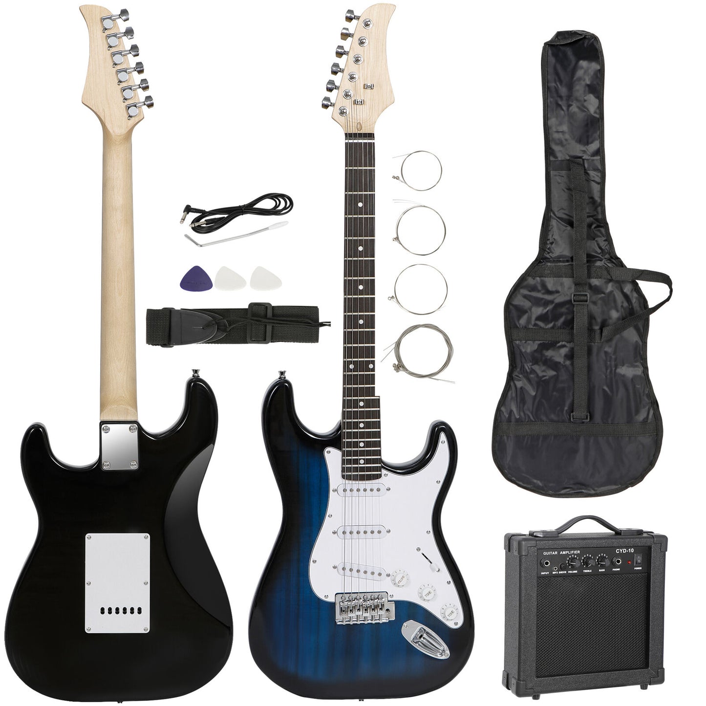Full Size 39" Blue Electric Guitar with Amp,Case,Accessories Pack Beginner New