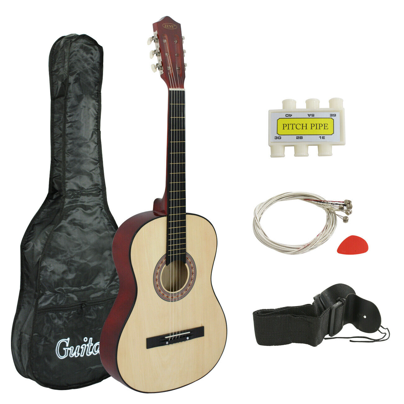 38 Inch Beginners Acoustic Guitar With Guitar Case, Strap, Tuner, Pick Natural