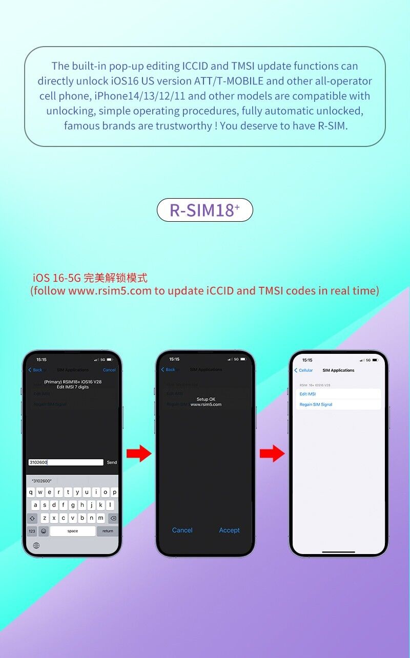 R-SIM18+ RSIM 18+ Nano Unlock Card For iPhone 14 Plus 13 12 11 Pro Max XR iOS 16