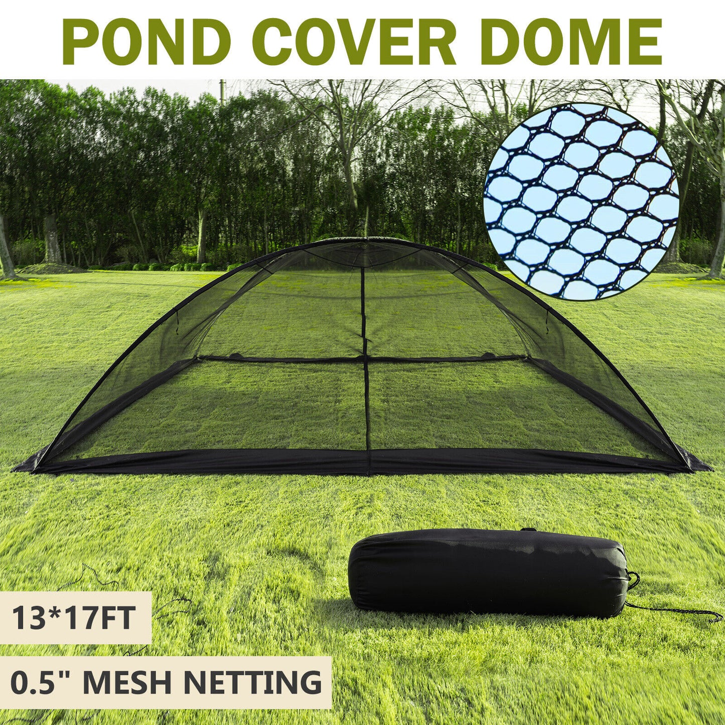 Pond Cover Dome Garden Pond Net 13x17 FT Netting Covers for Leaves w/ Bag Black