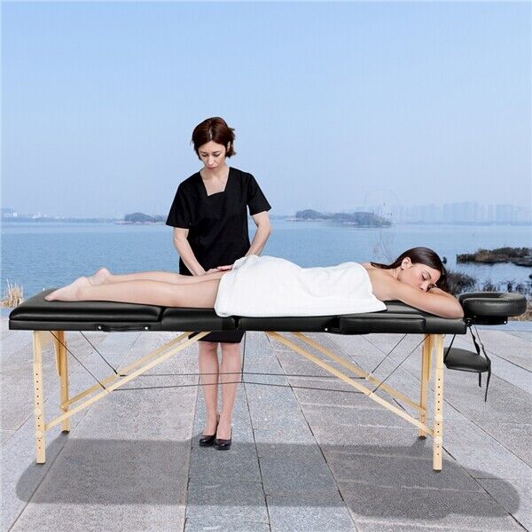 84" L Massage Table 3 Fold Adjustable Portable Facial Spa Salon Bed Tattoo Black