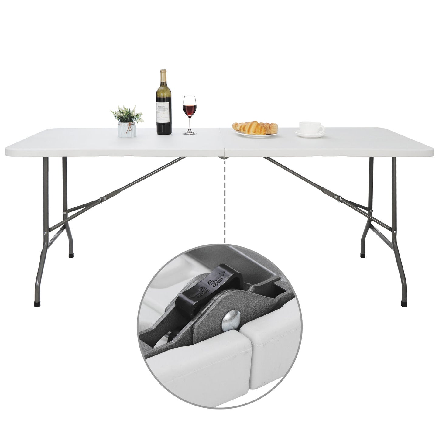 6FT Plastic Folding Table Portable Fold-in-Half Picnic Utility Table with Handle