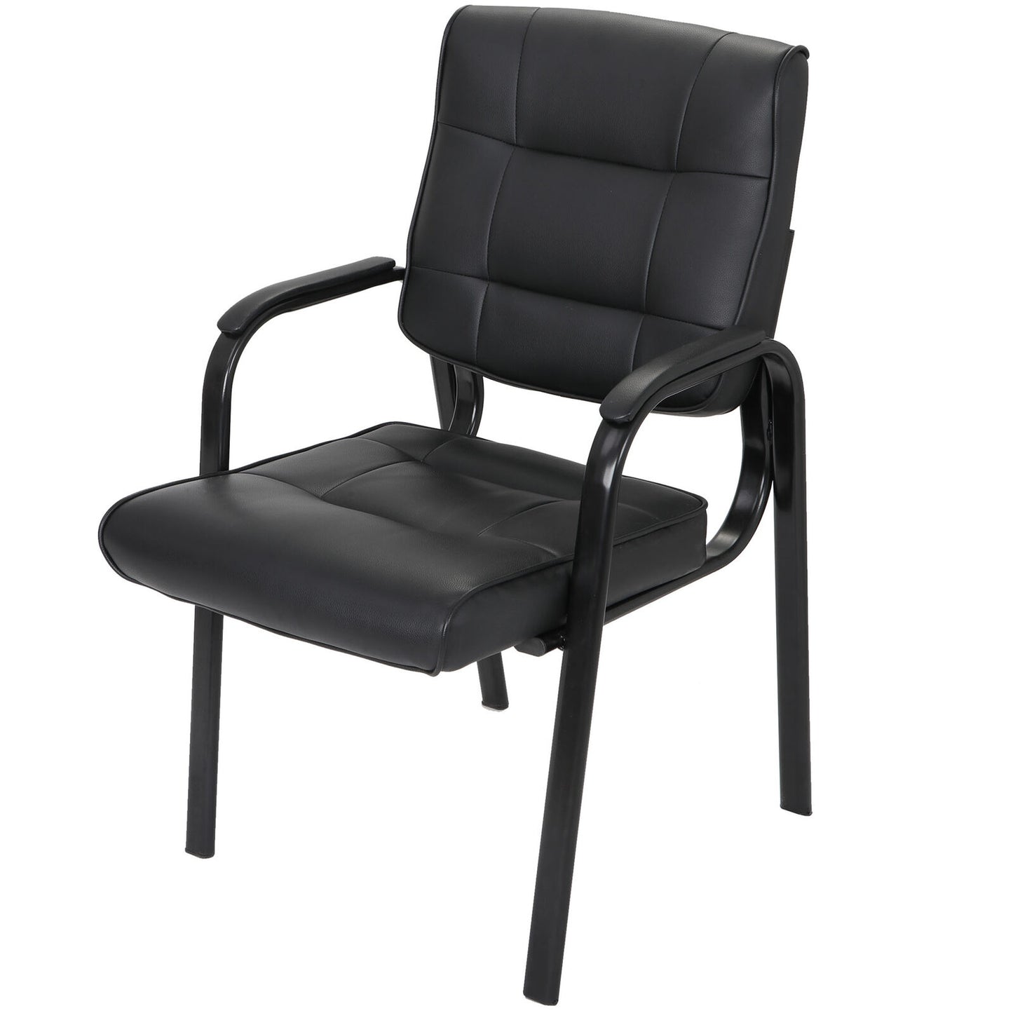 Classic Leather Office Desk Computer Guest Chair with Metal Frame Black