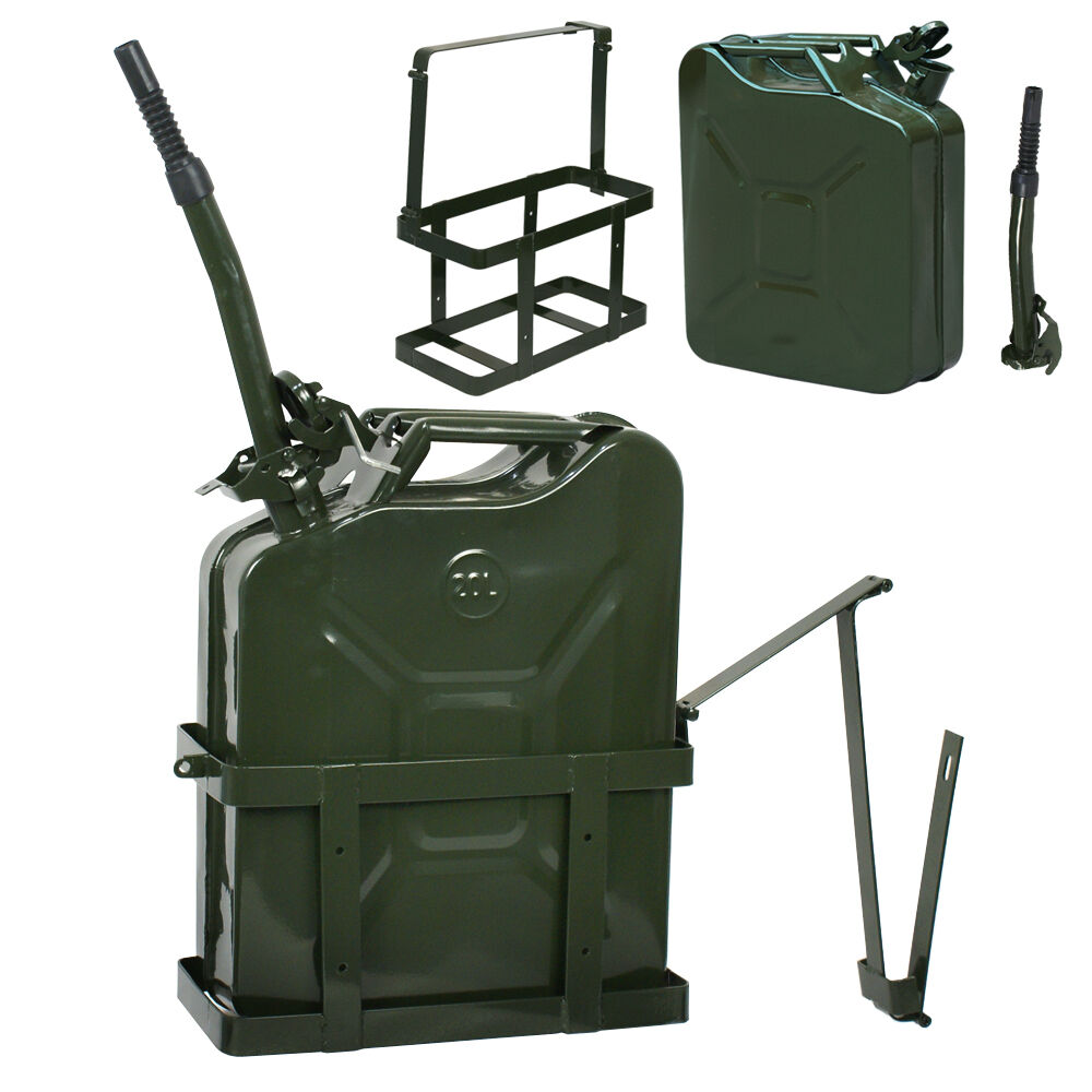 8X Jerry Gas Can Tank Steel 5 Gallon 20L Army Backup Military Green Holder