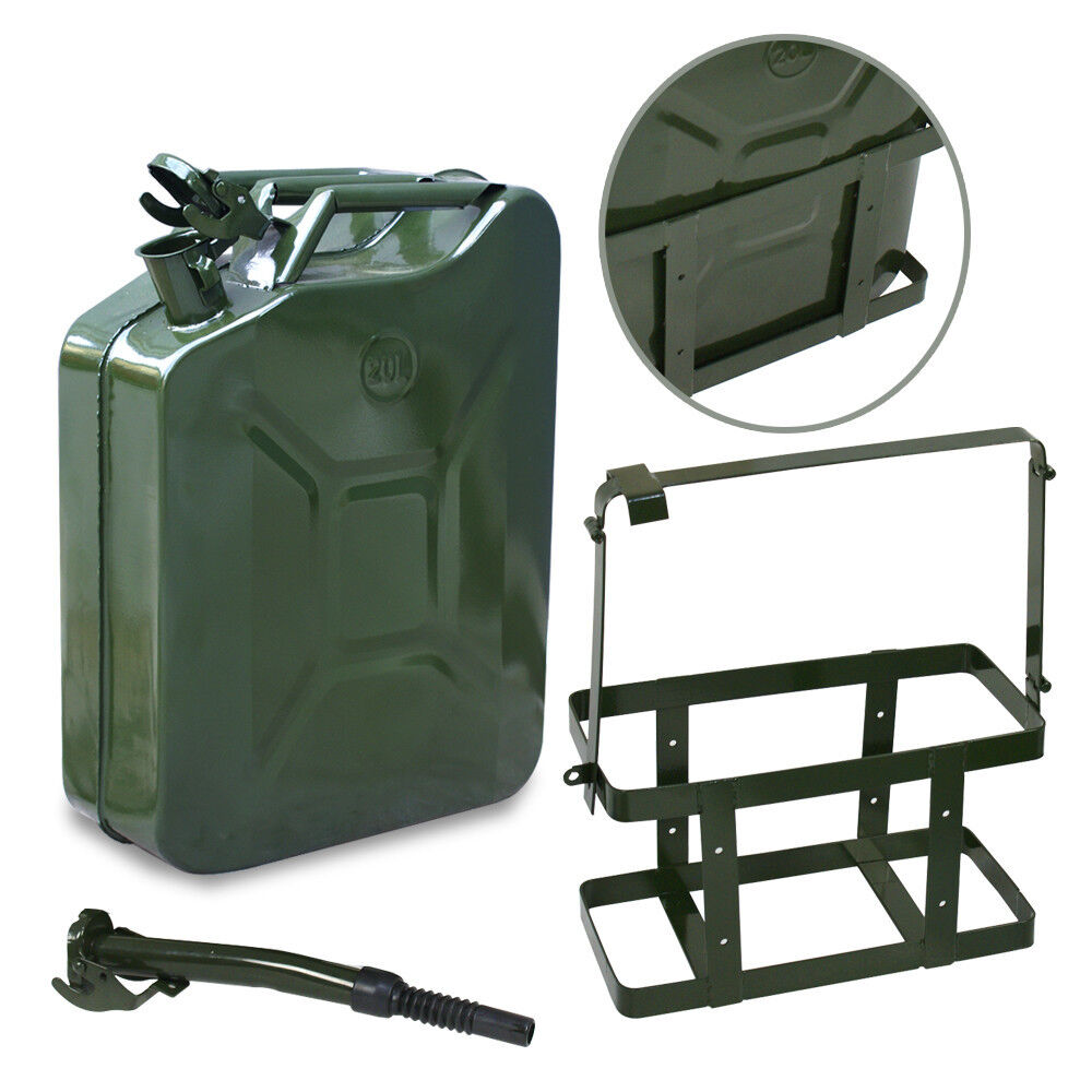 2Pack Jerry Can 5 Gallon 20L Oil Army Backup Military Metal Steel Tank Holder