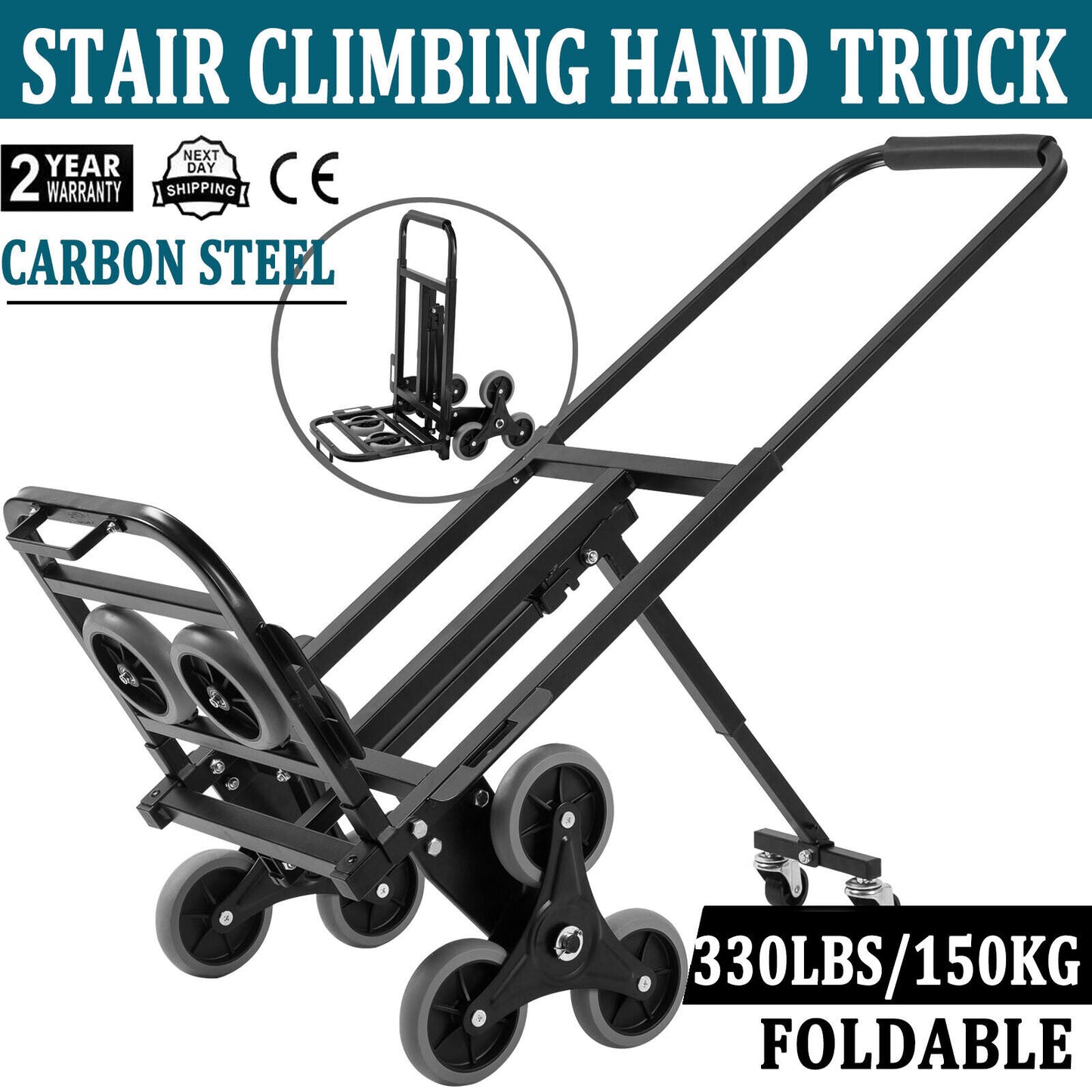 Heavy Duty Stair Climbing Cart 330 Lbs Capacity Hand Truck Dolly W/Backup Wheels