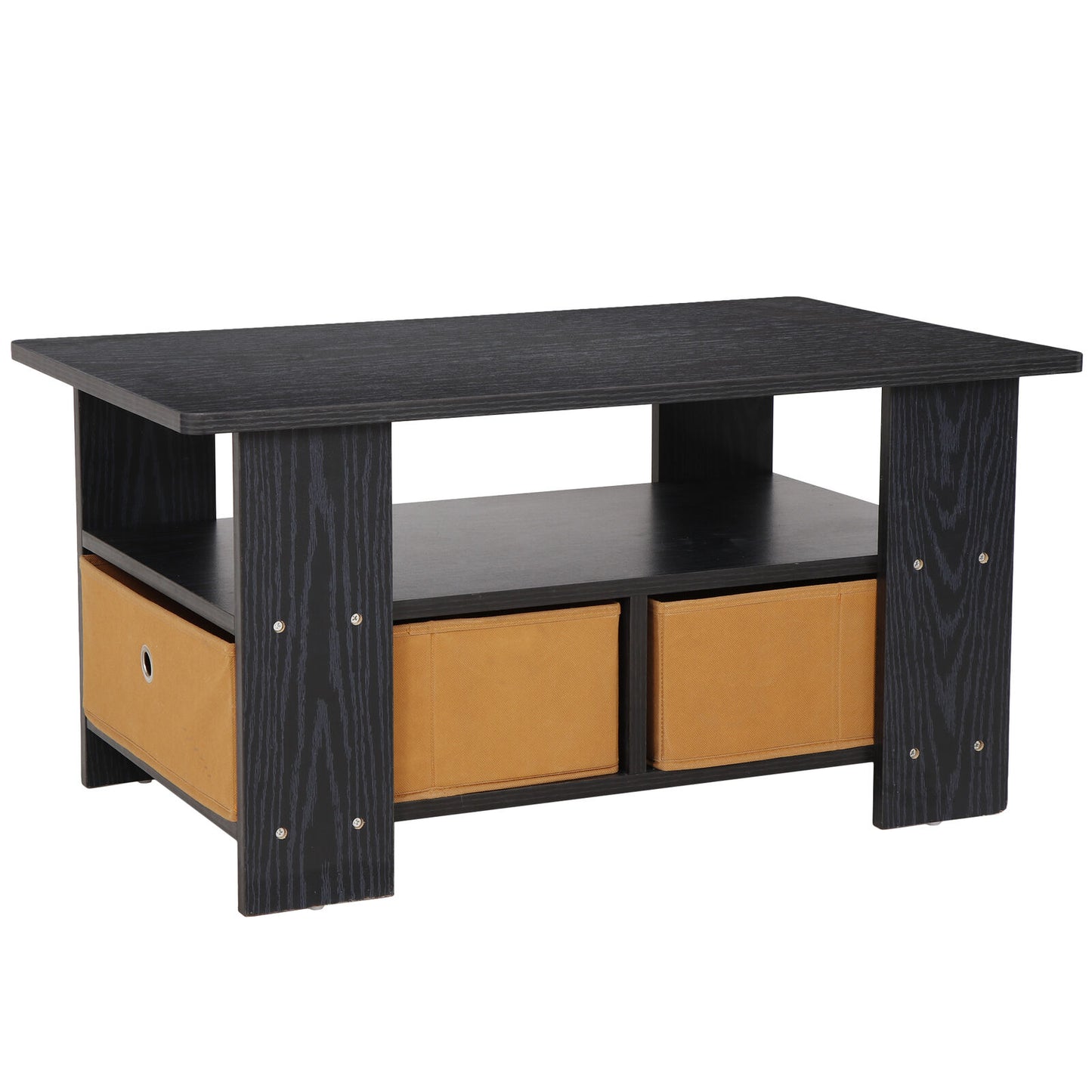 15.8"Compact Coffee Table Rectangle Open Storage with 2 Non-woven Drawers