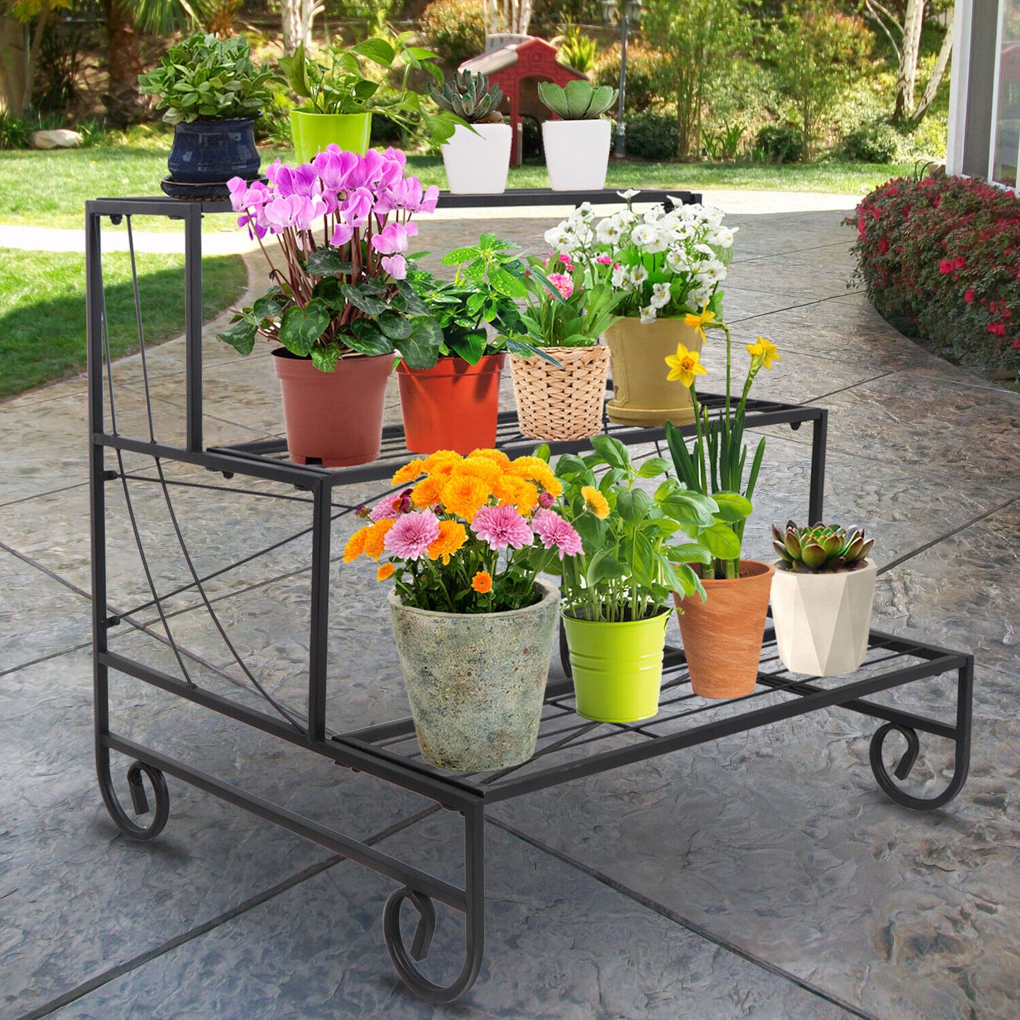 3 Tier Metal Plant Stand Garden Decorative Planter Holder Flower Pot Shelf Rack