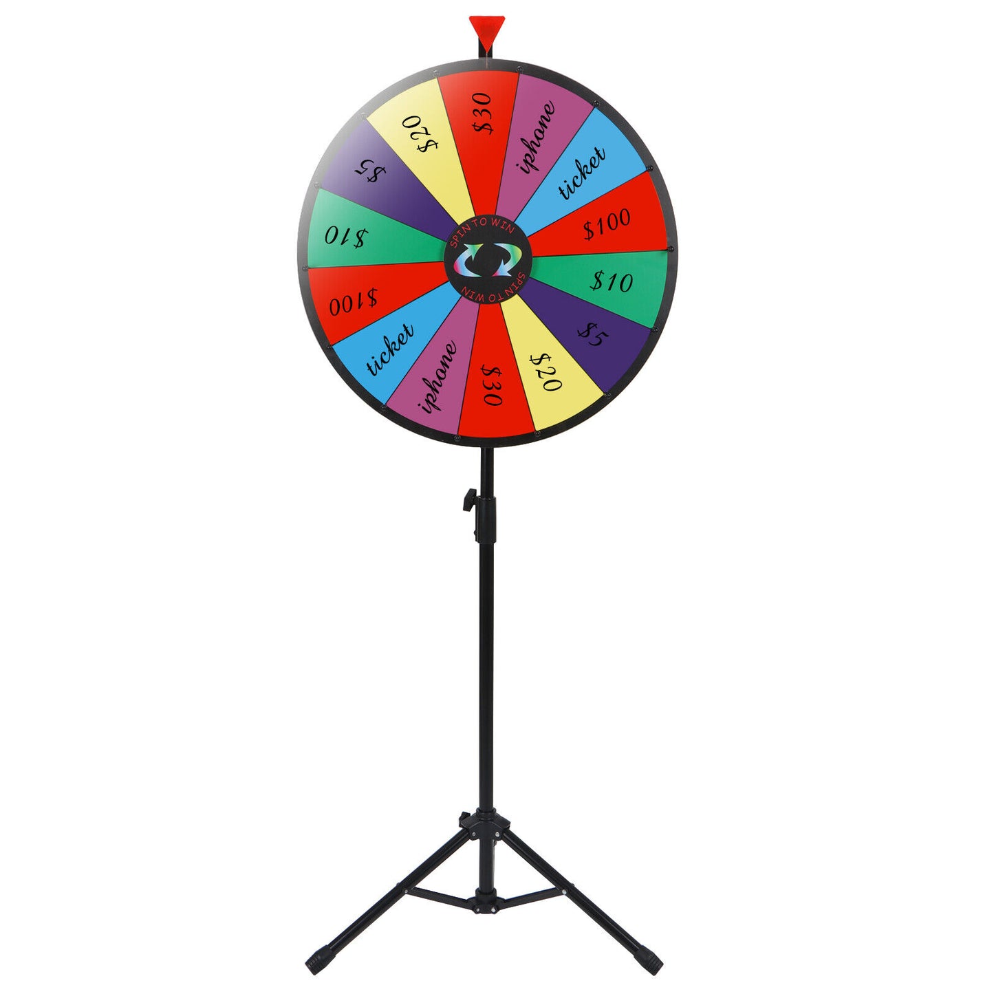 24" Prize Wheel Fortune w Folding Tripod Floor Stand Carnival Spinnig Game Color