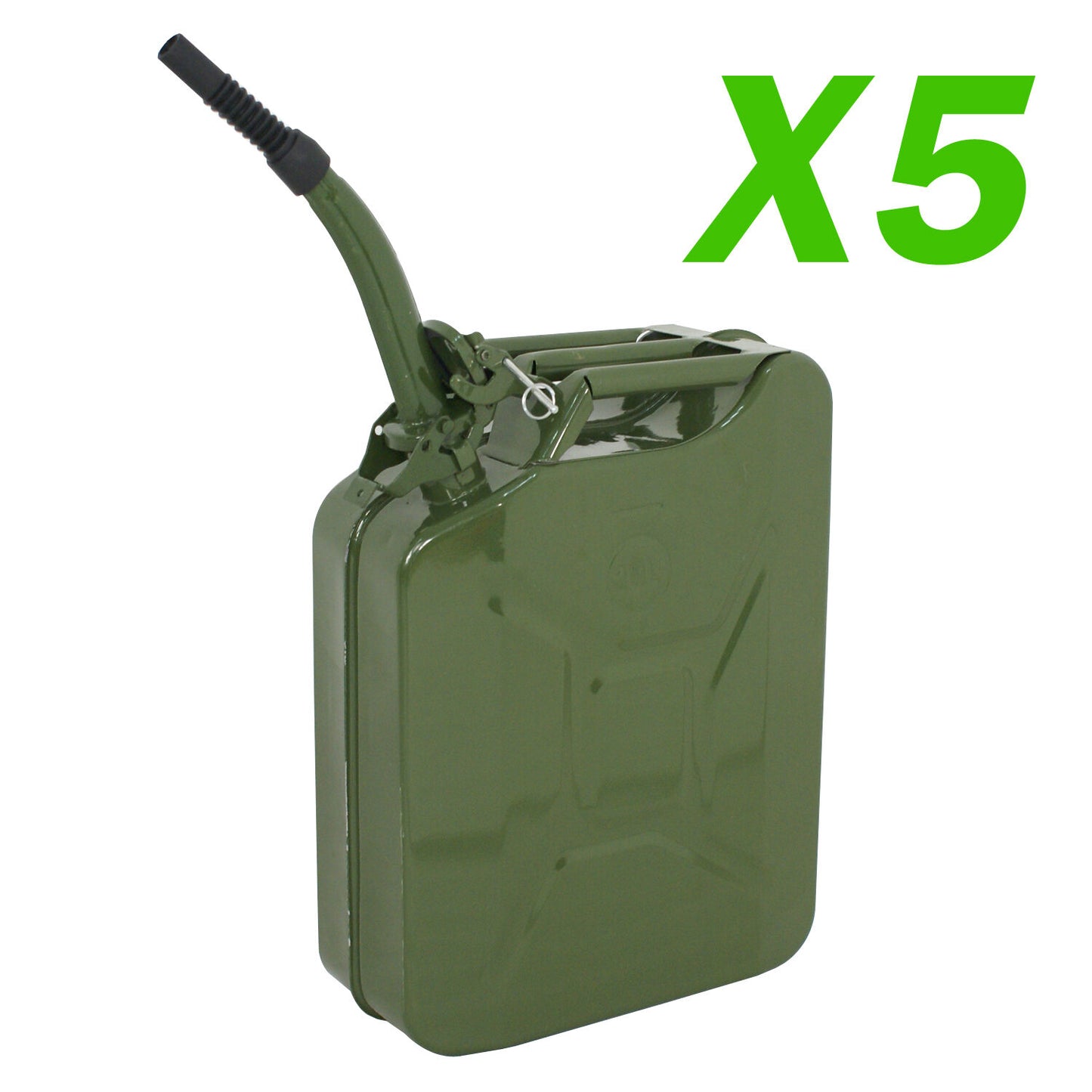 5 PCS Jerry Can 20L Liter (5 Gallons) Steel Tank Gasoline Green w/Spout