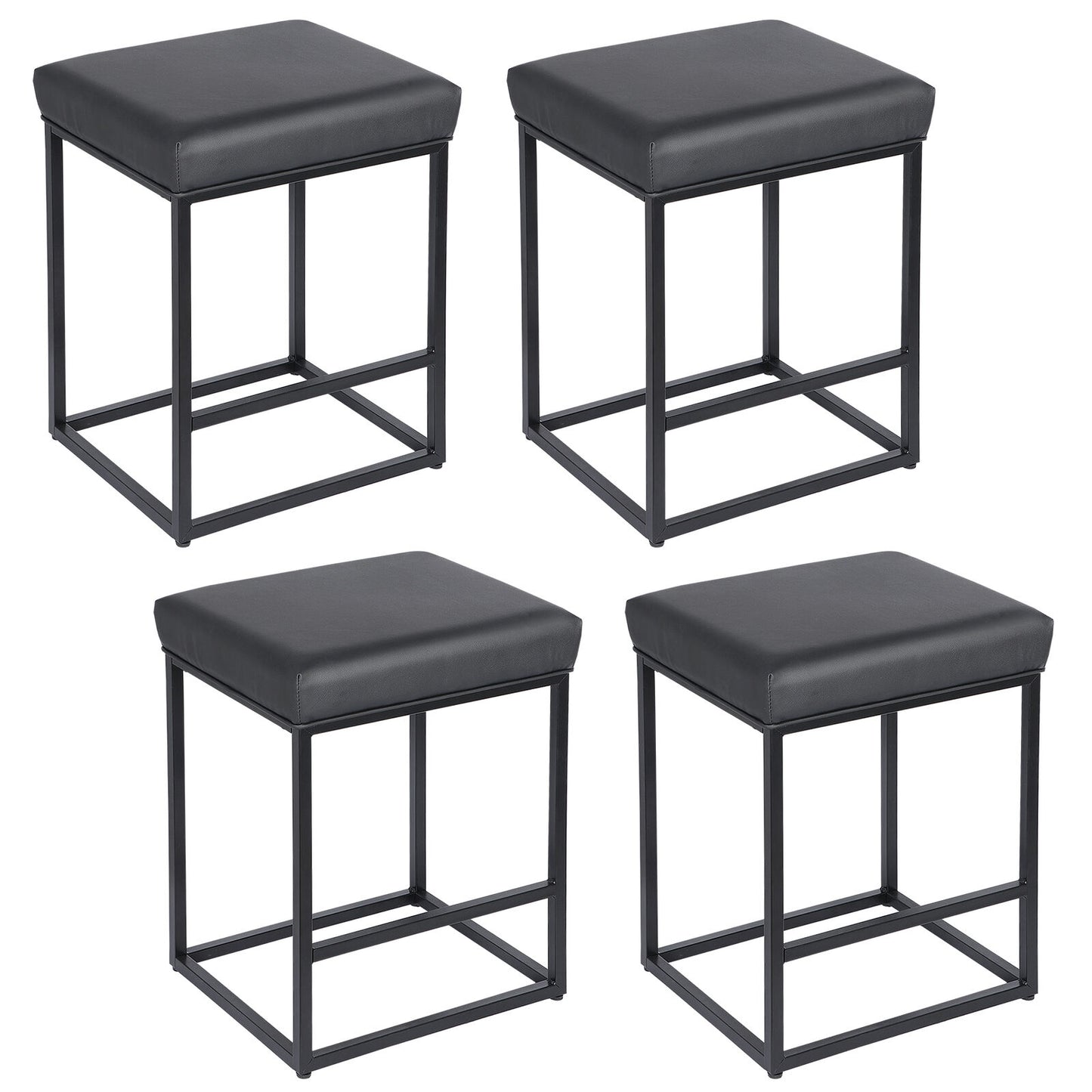 24" Set of 4 Counter Stools & Bar Stools Backless PU Leather With Footrest Black