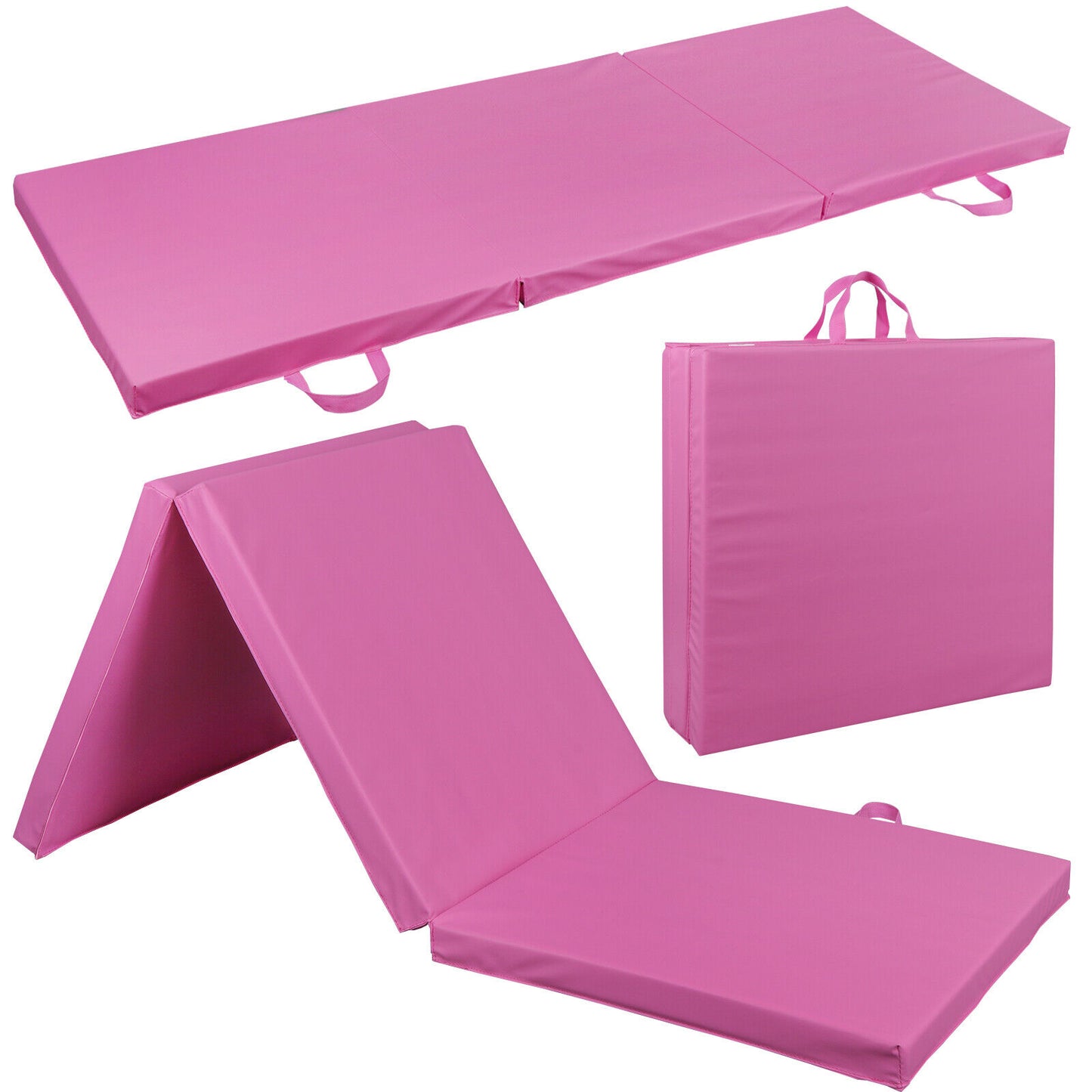 Pink Folding Gym Mat PU Leather Yoga Mat Thick Foam Fitness Exercise Workout