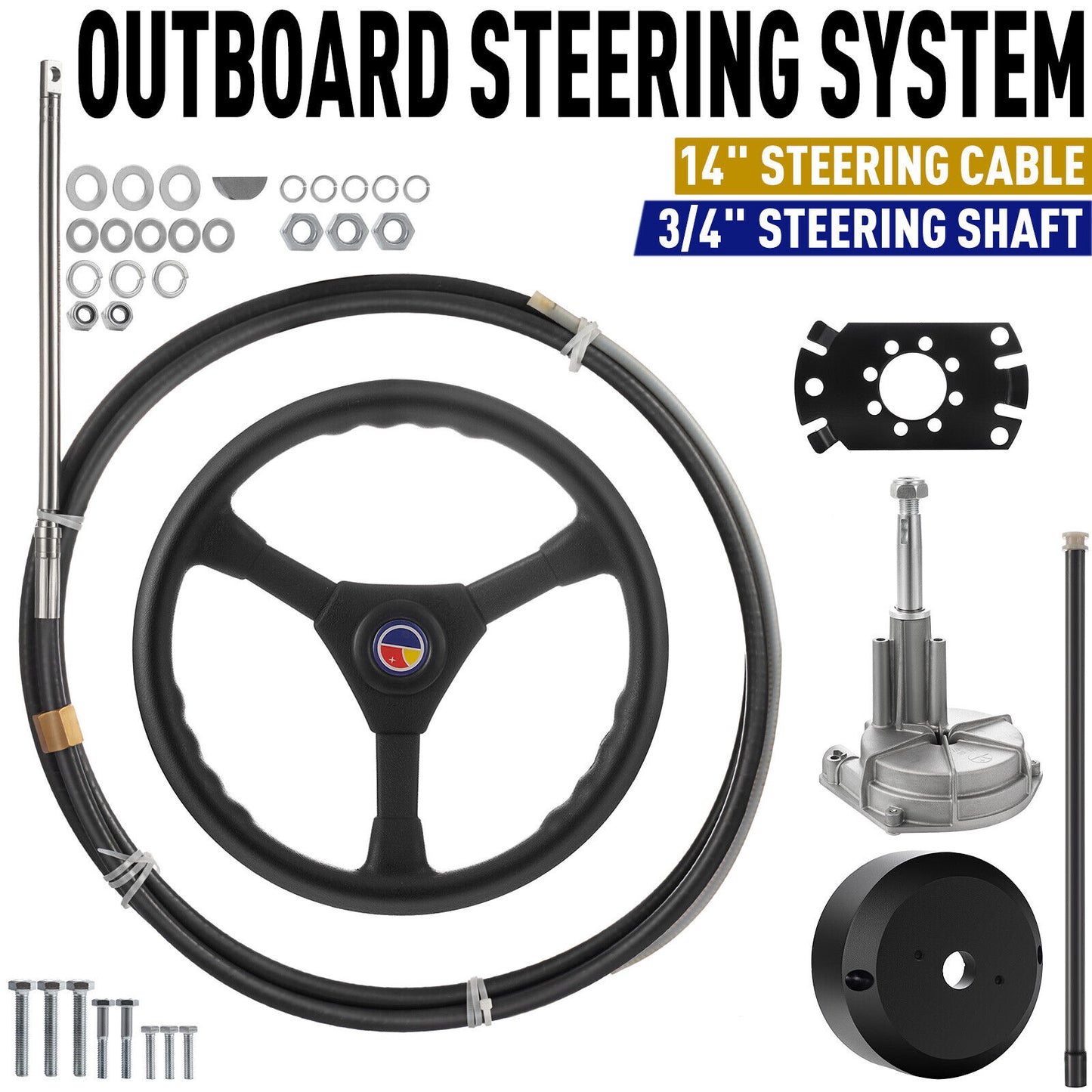 14 Feet Boat Rotary Steering System Outboard Kit SS13714 Marine With 13.5" Wheel