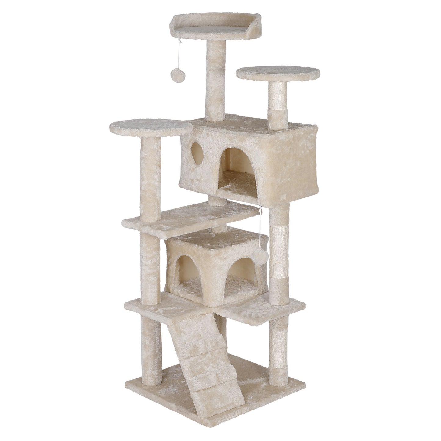 55 Inch Beige Cat Tree Tower Condo Scrathcher Post Activity Center Playing House