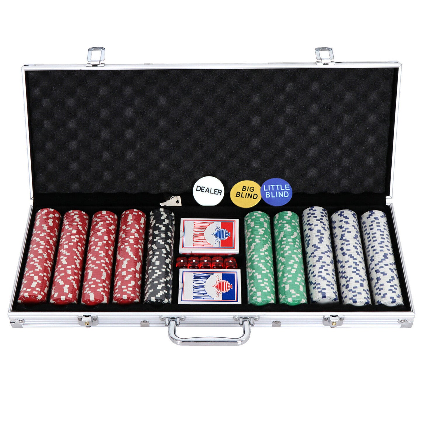 500PCS Chips Poker Dice Chip Texas Blackjack Cards Game Aluminum Case Portable