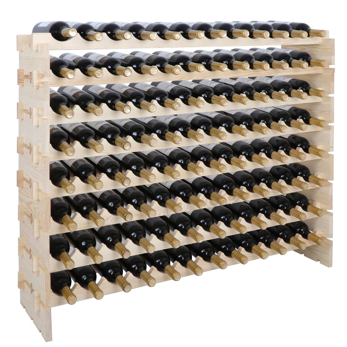 96 Bottles Holder Wine Rack Stackable Storage Solid Wood Display Shelves 8 Tier