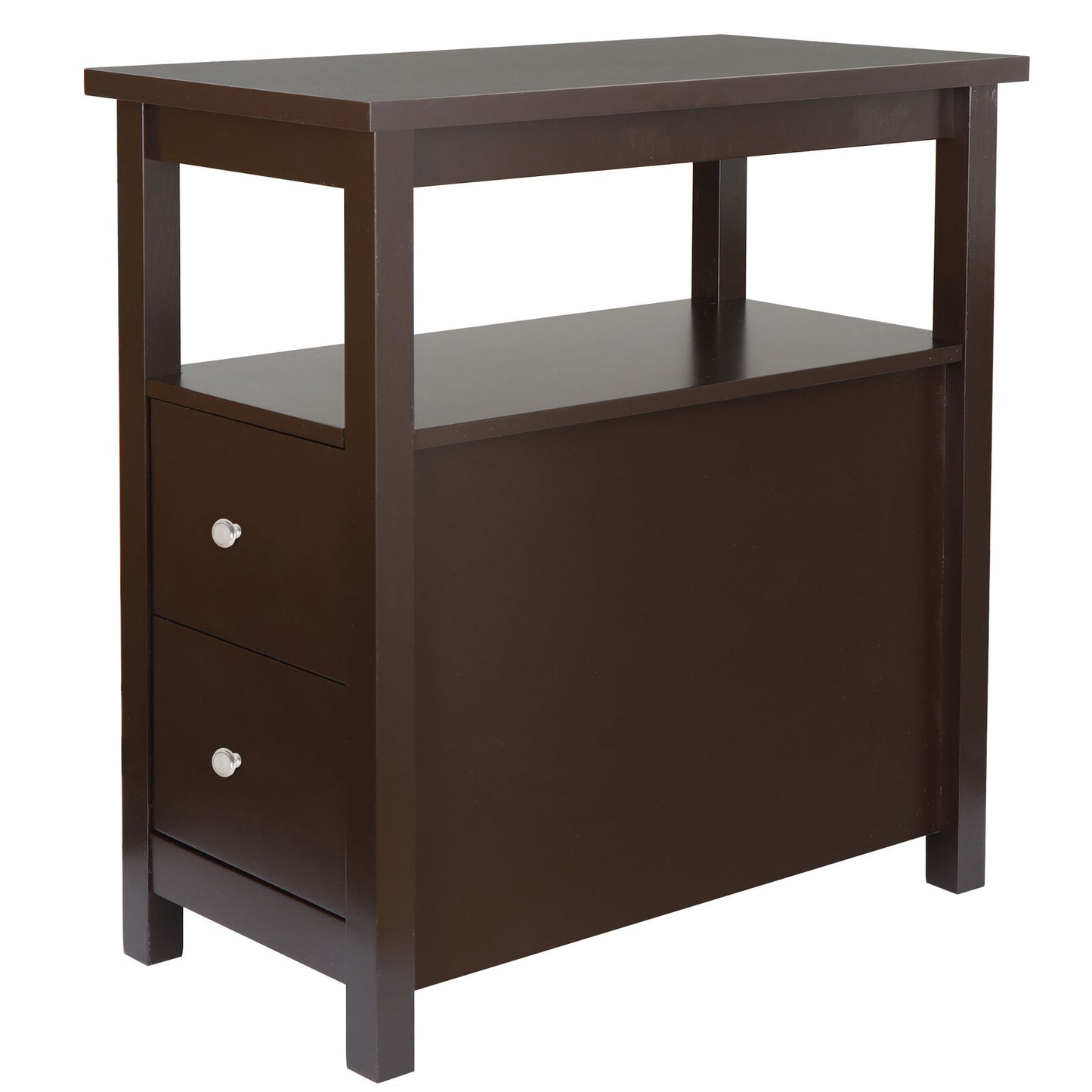 Chairside End Table with 2 Drawer and Shelf Narrow Stand for Living Room