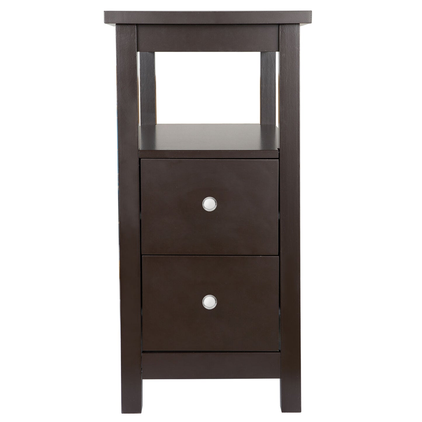 Brown End Table with 2 Drawer and Shelf Narrow for Living Room
