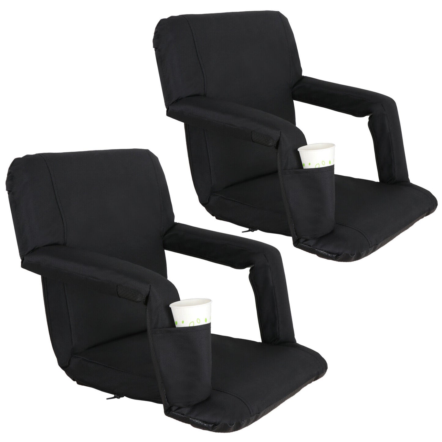 2 PCS Black Stadium Seat Bleacher Chair Cushion - 5 Reclining Positions