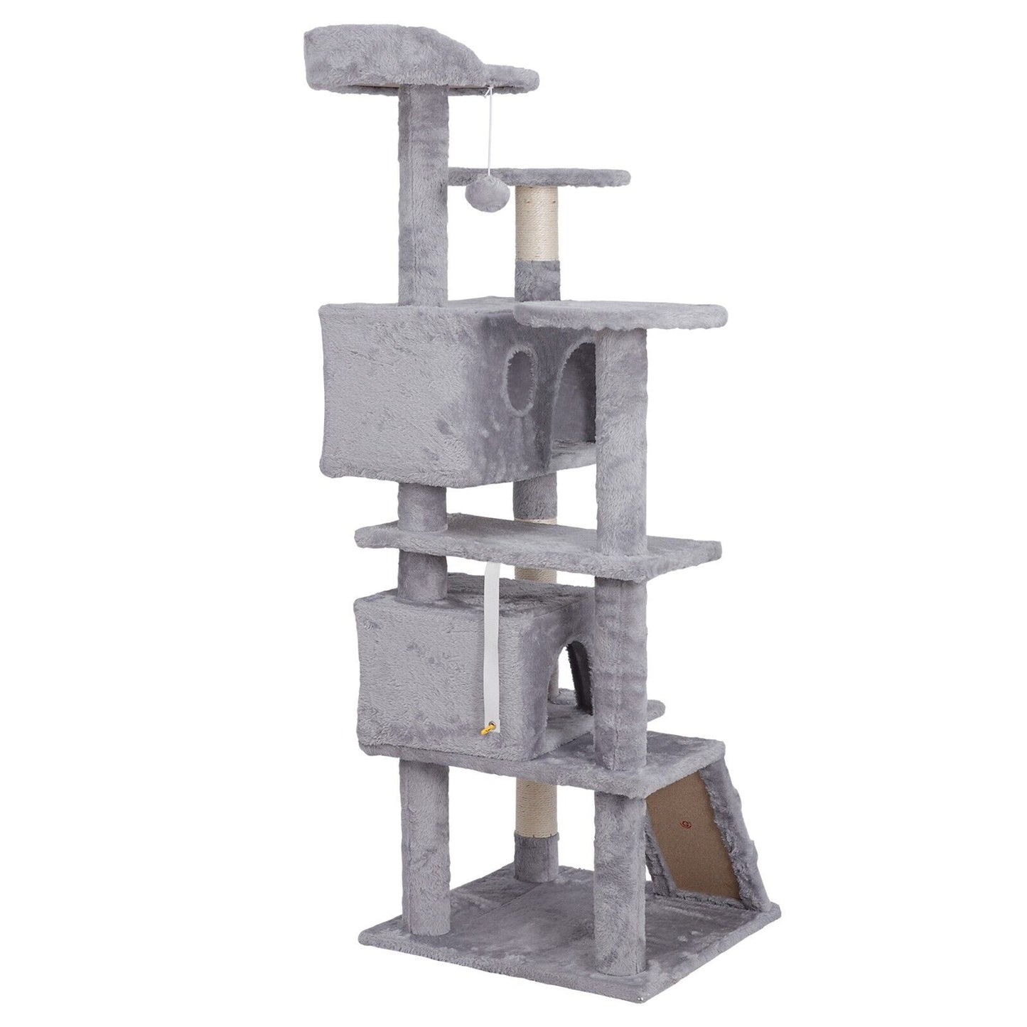 55"Cat Tree Tower Condo Scrathcher Post Activity Center Playing House Light Grey