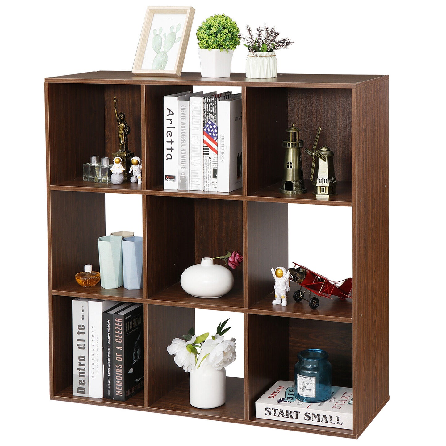 9 Cube Storage Shelf Organizer Wood Bookshelf Display with 5 Back Panels Brown
