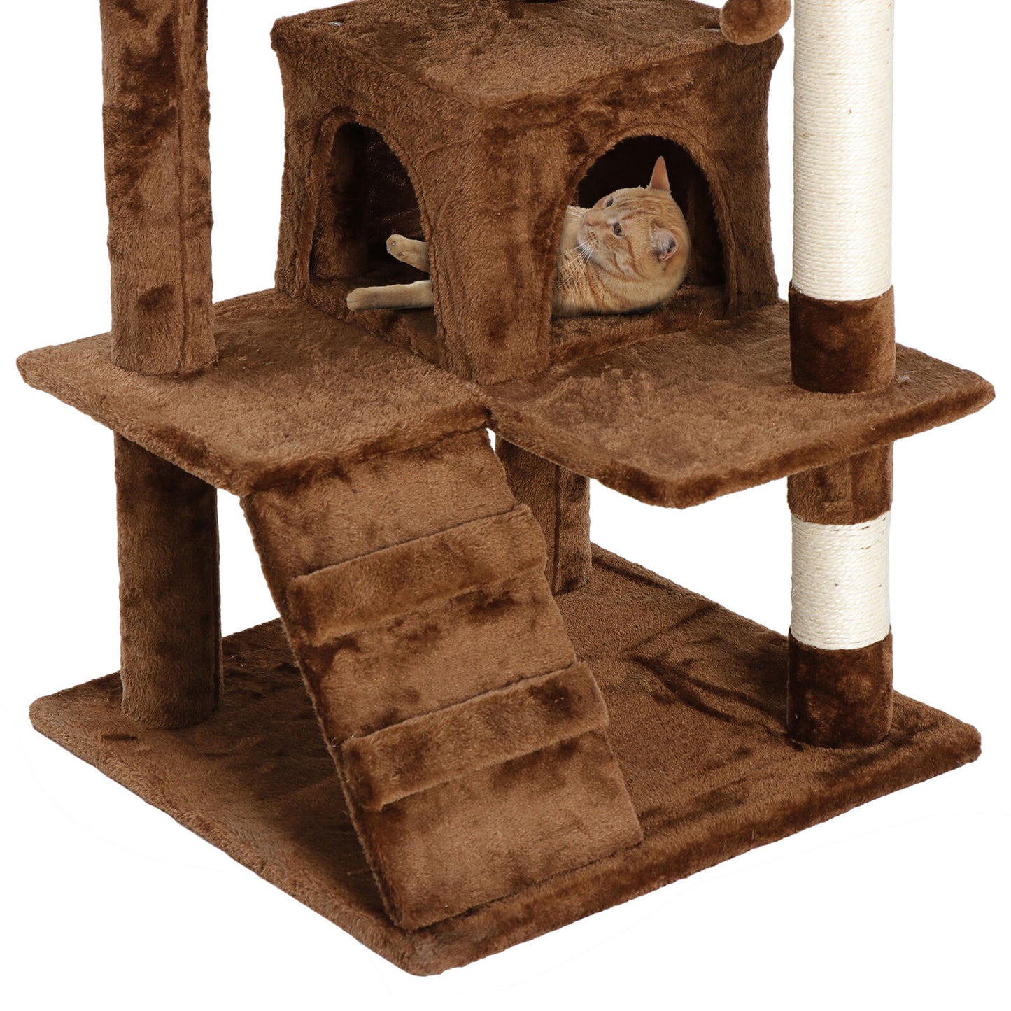 53" Sturdy Cat Tree Tower Kitty Multilevel w/Padded Viewing Perch Brown