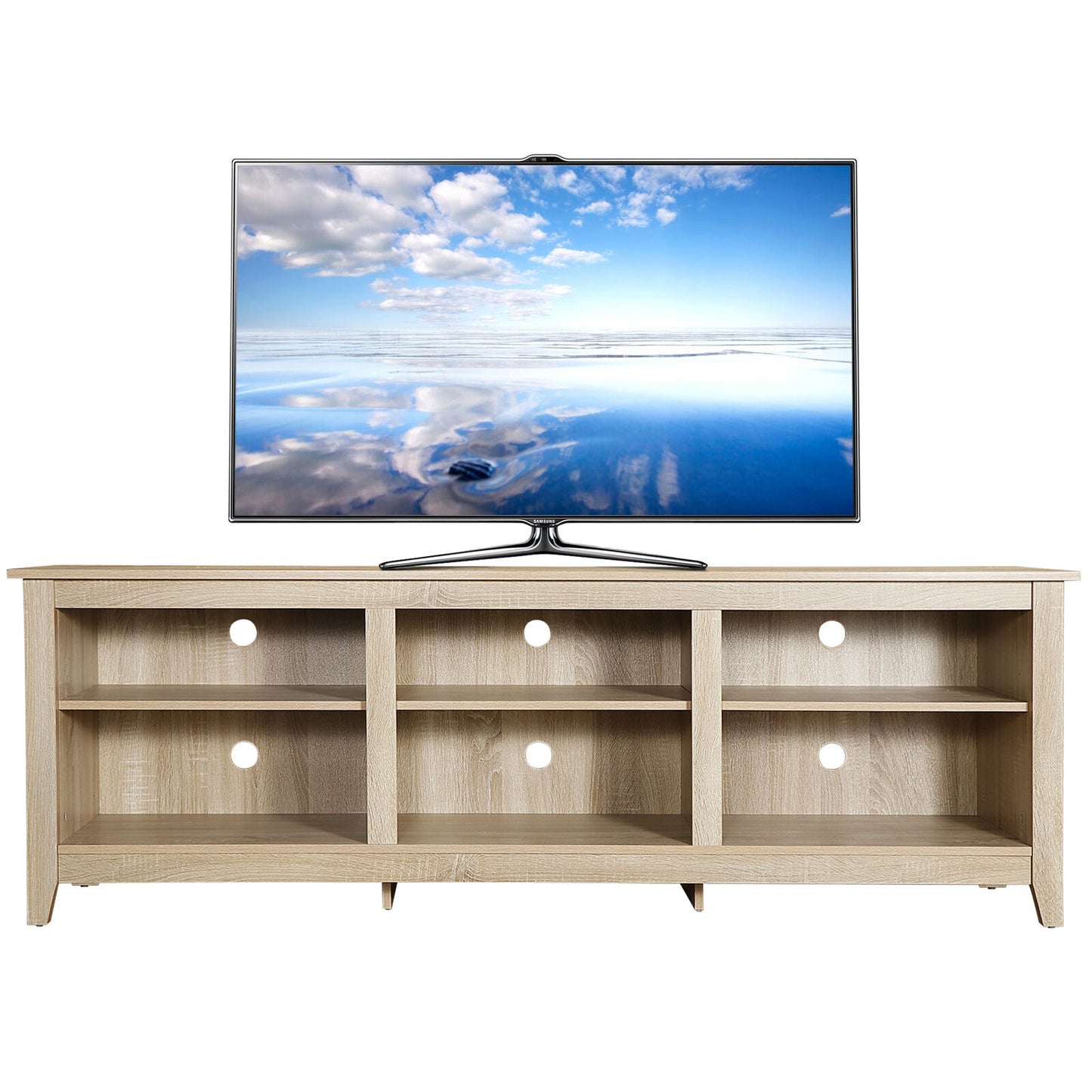 Classic 6 Cubby TV Stand for TVs up to 80inch 70inch Storage Compartment wood