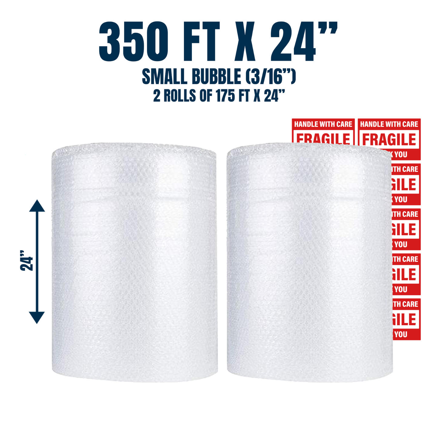 Bubble Cushioning Wrap 3/16" 350 ft. x 24" Perforated Every 12" Small Padding
