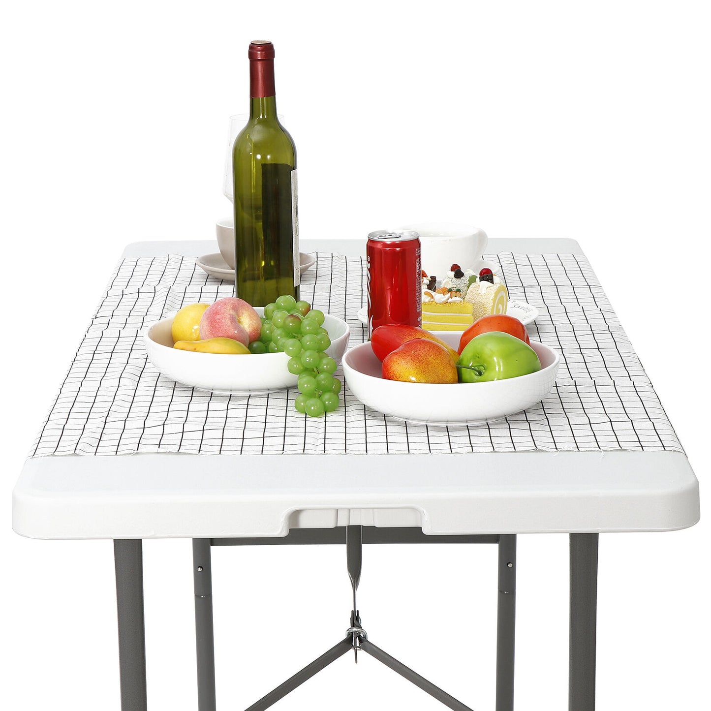 4FT Plastic Folding Table Fold-in-Half Picnic Camping Table with Carrying Handle