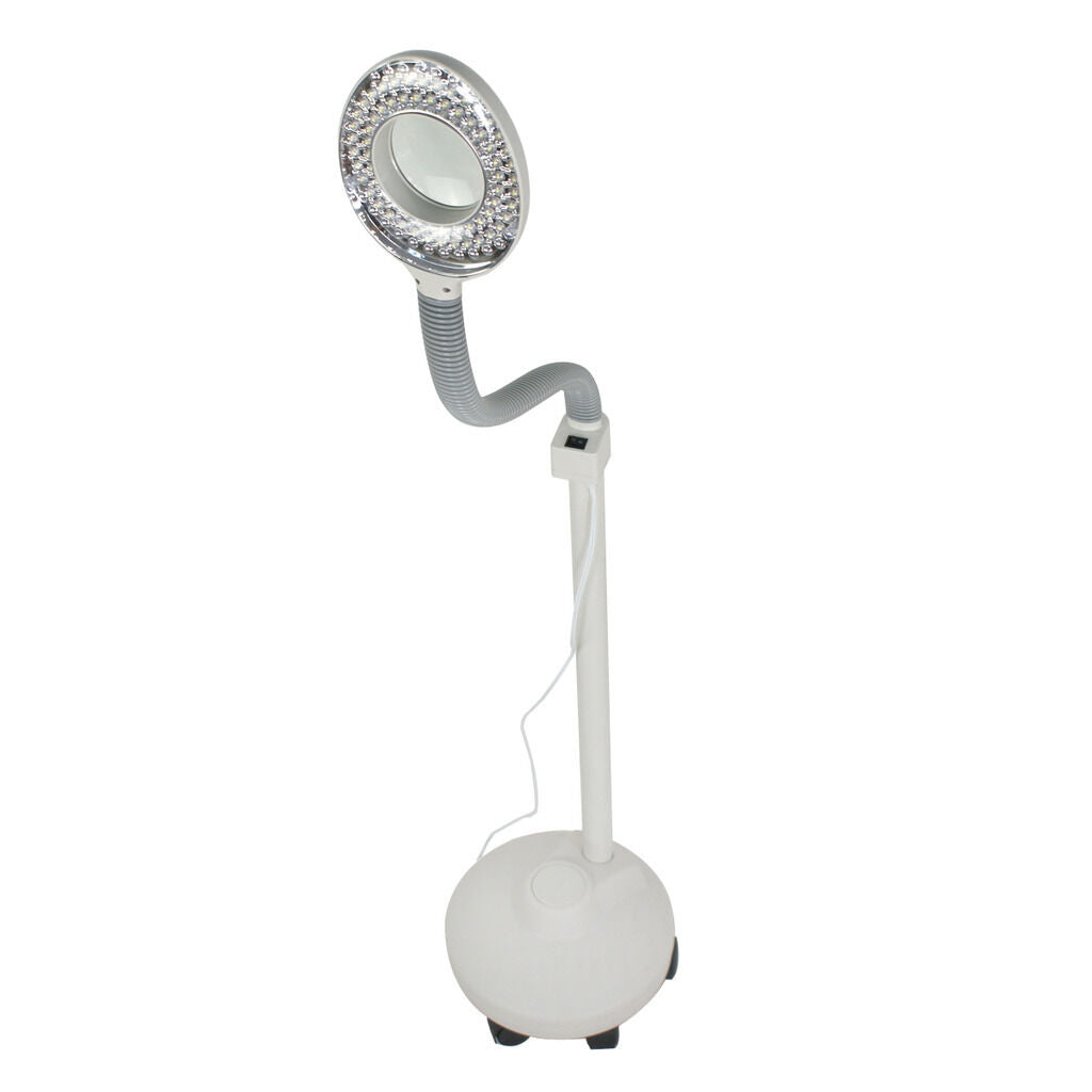 5X Magnifying Lamp LED Magnifier Light Glass Lens Floor Rolling Stand Gooseneck