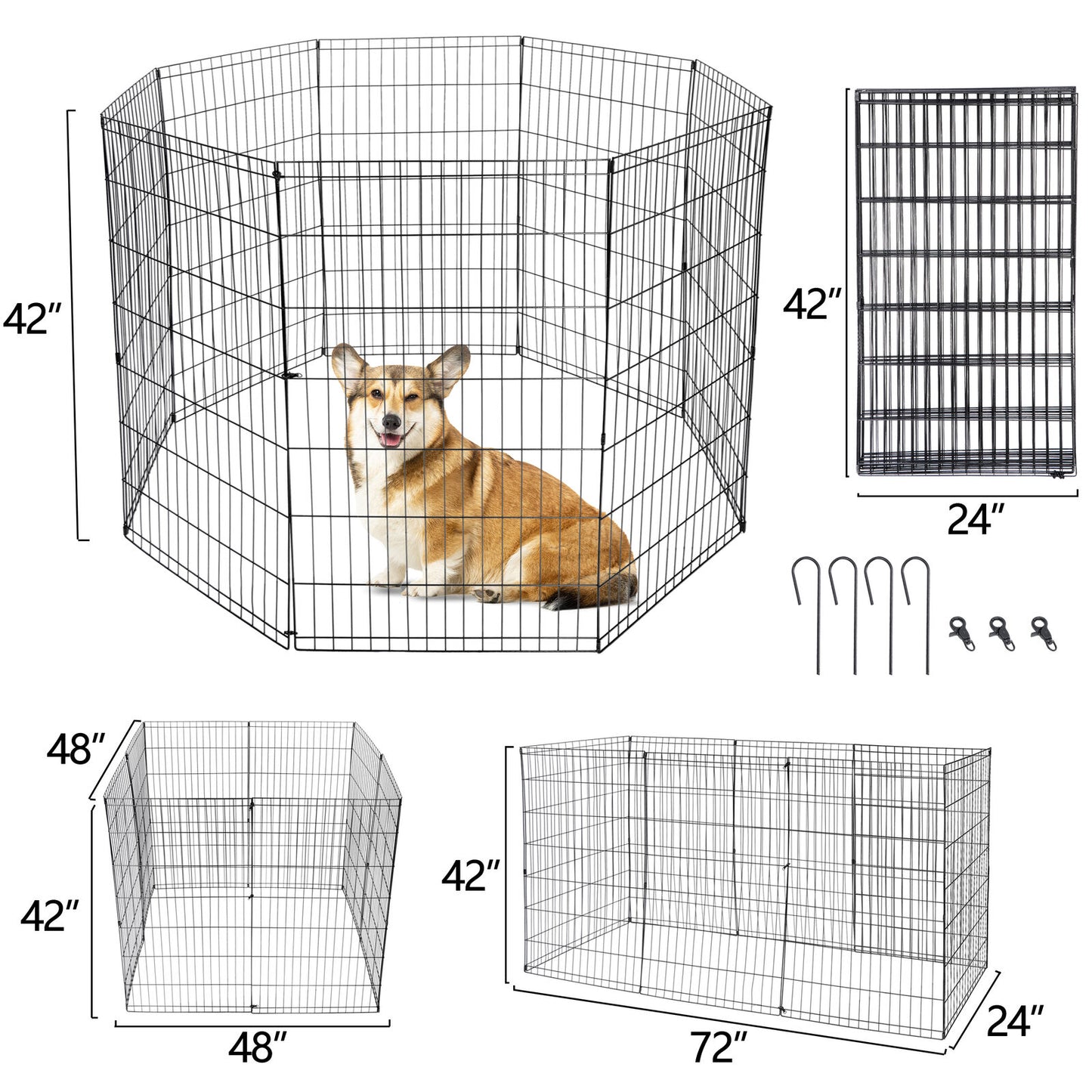 42 Inch 8 Panels Tall Dog Playpen Large Crate Fence Pet Play Pen Exercise Cage