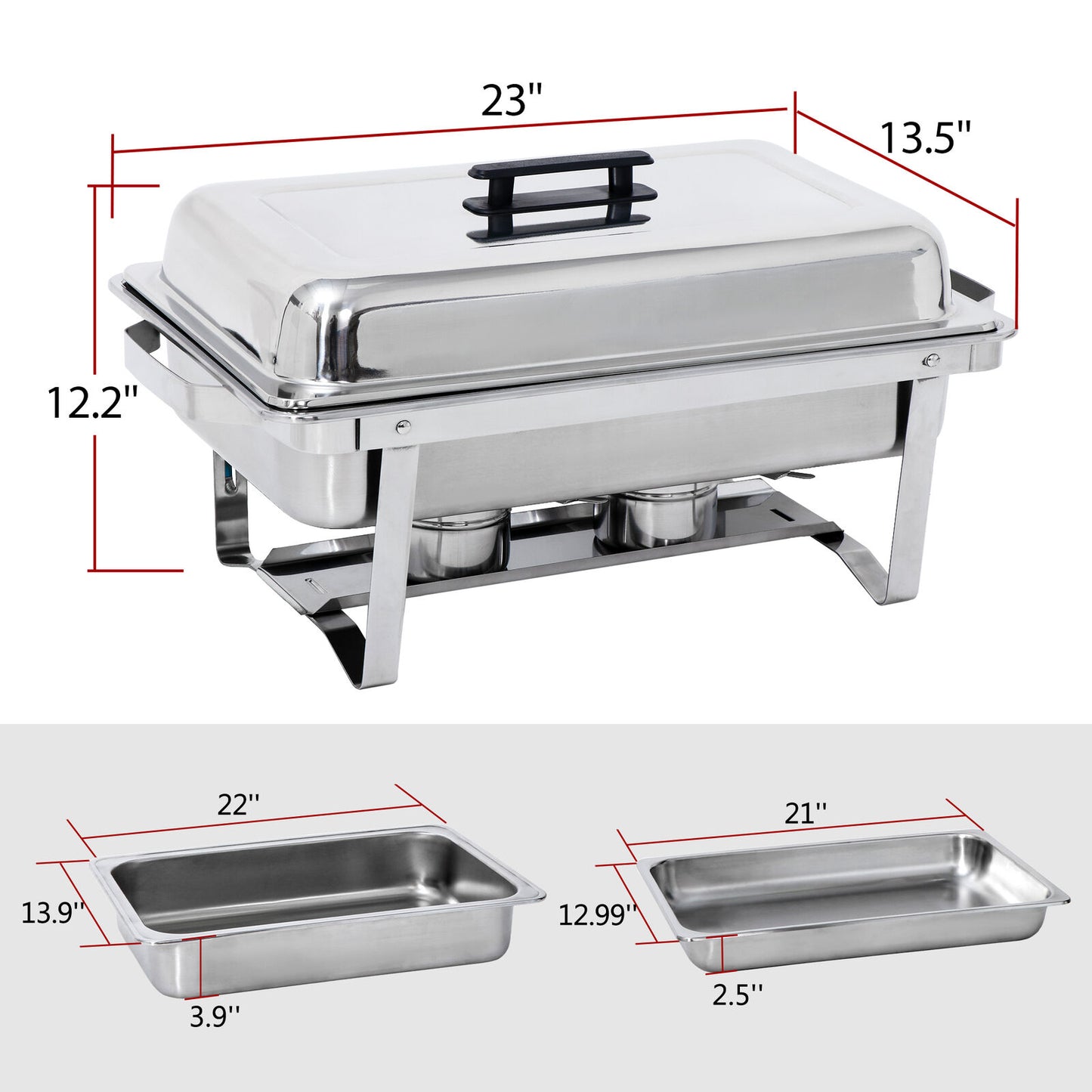 4 Pack 8QT Chafing Dish Stainless Steel Chafer Complete Set with Warmer