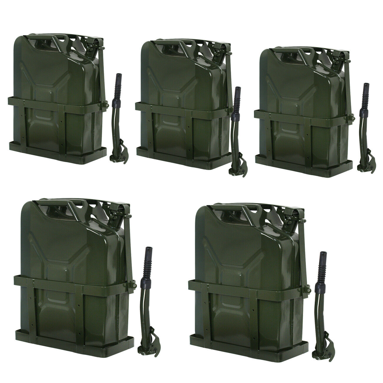 5x Jerry Can Tank w/ Holder Steel 5Gallon 20L Army Backup Military Green
