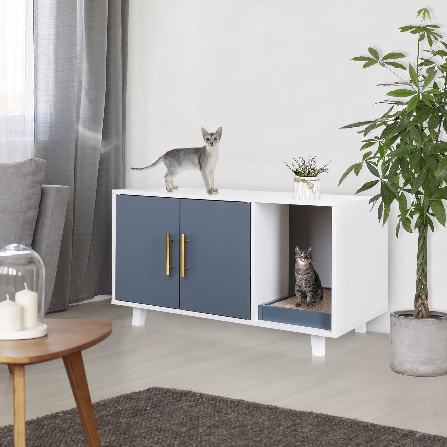 Modern Wood Pet Crate Cat Washroom Hidden Litter Box Enclosure Furniture House