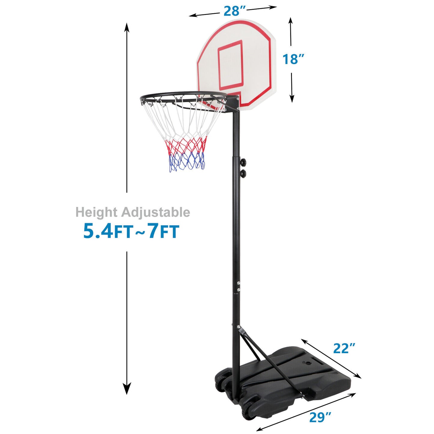28'' x 18'' Backboard Adjustable Height Basketball Hoop Outdoor Stand