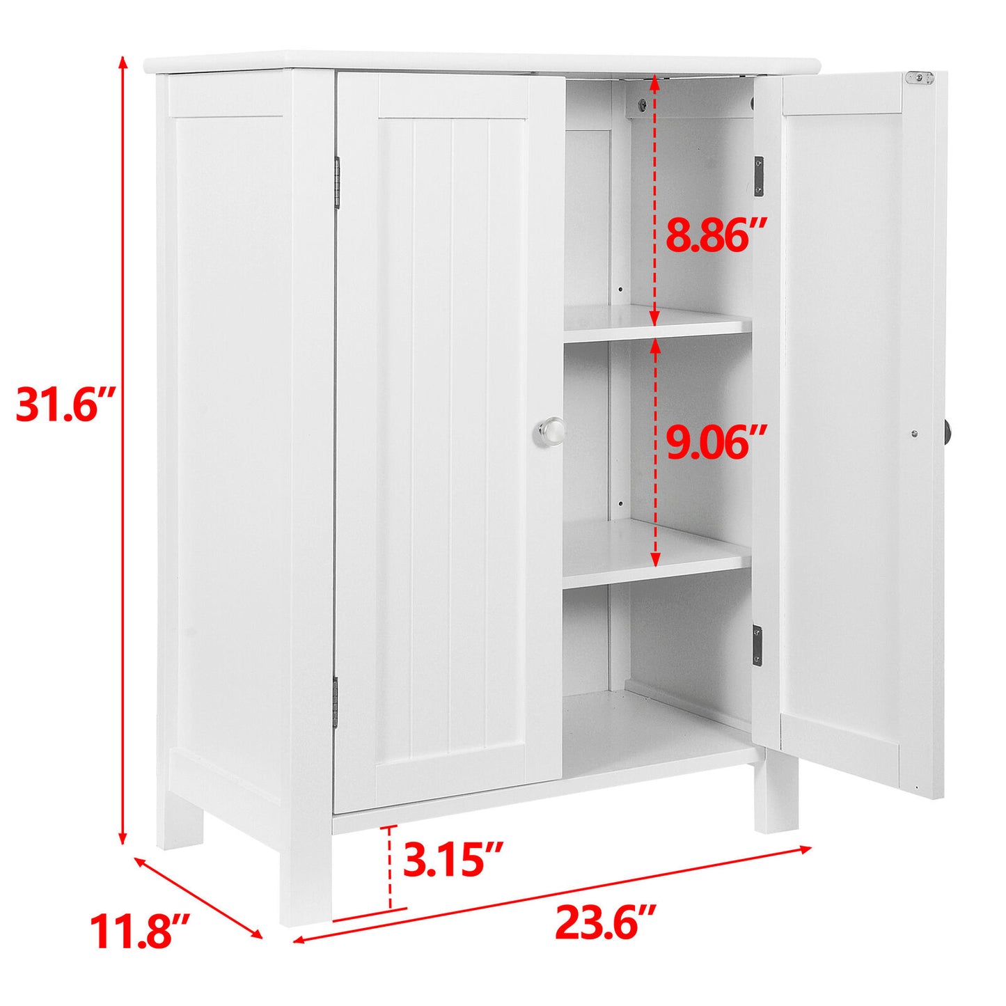 Bathroom Floor Storage Cabinet with Double Door Adjustable Shelf Cupboard White