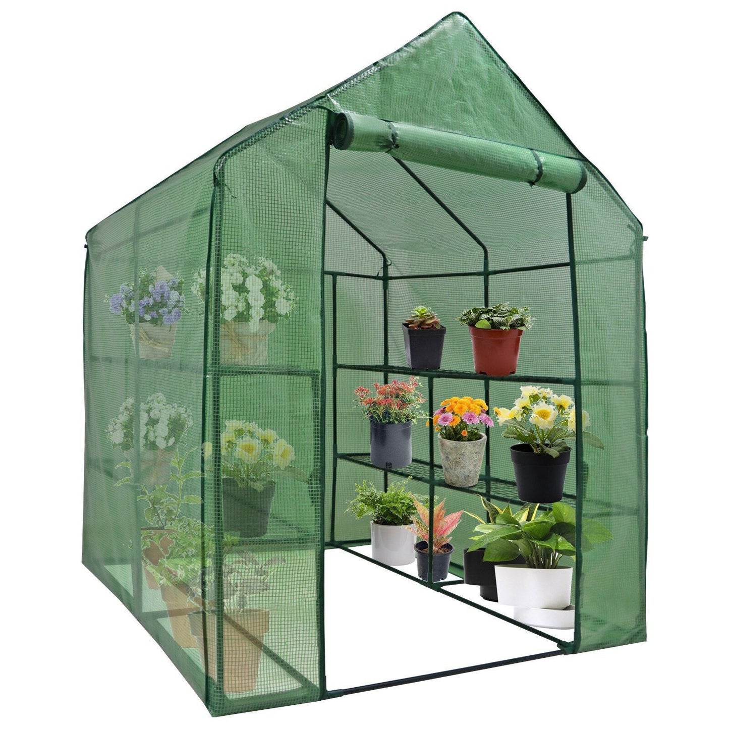 3 Tiers 8-Shelf Walk-in Outdoor Patio Greenhouse 57"x57"x77" Plant Flower House
