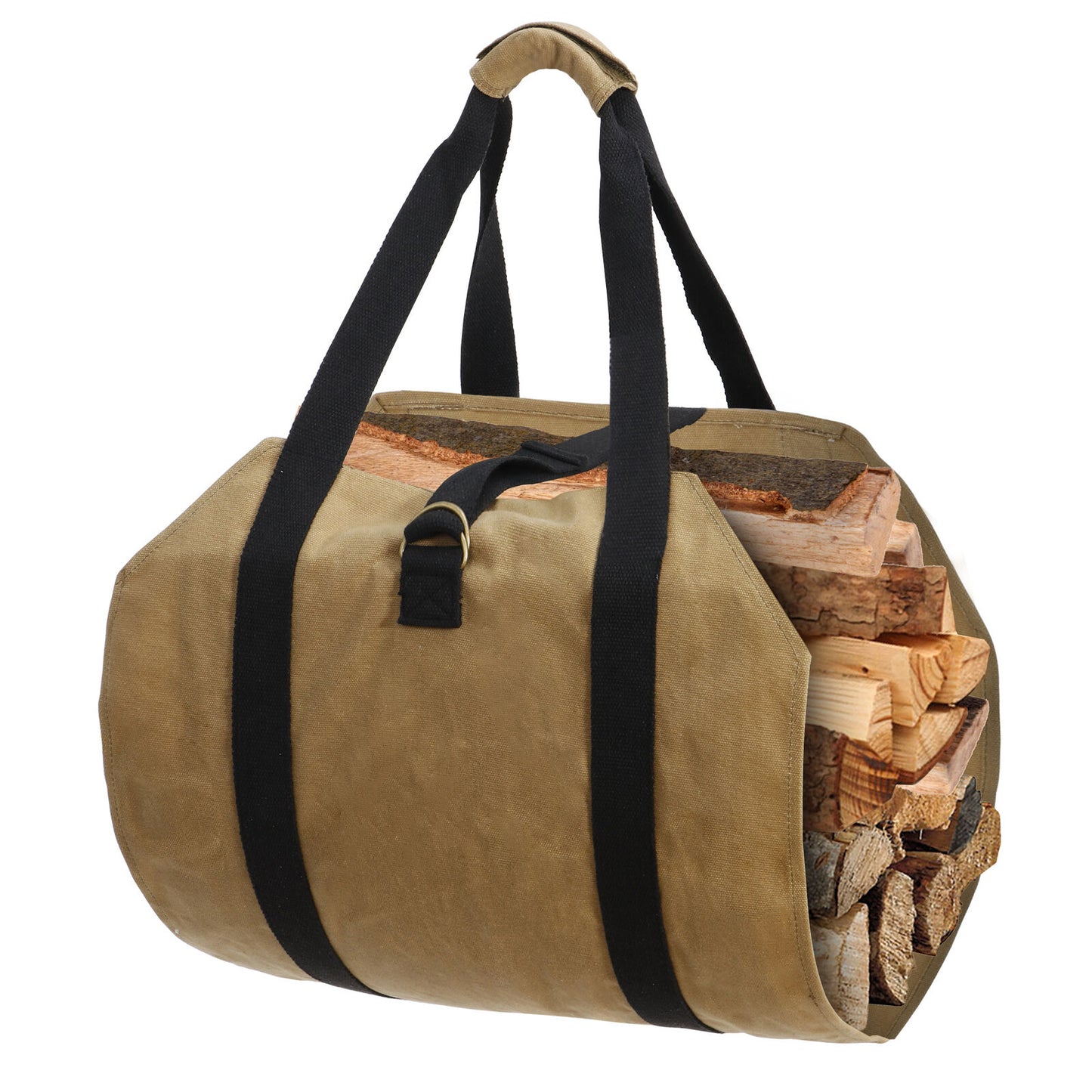 Firewood Bag Wax Canvas Camp Logging Wood Fireplace with with Security Strap