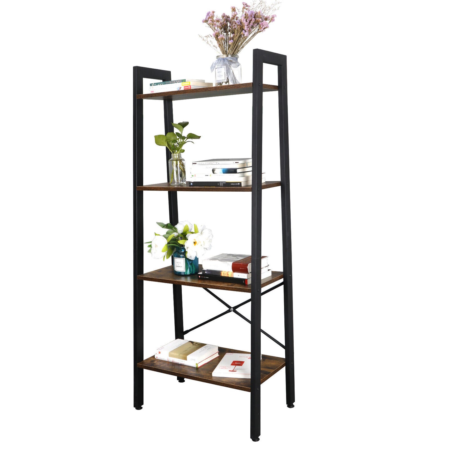 4-Tier Ladder Shelf Bookshelf Bookcase Storage Rack Plant Flower Stand Storage