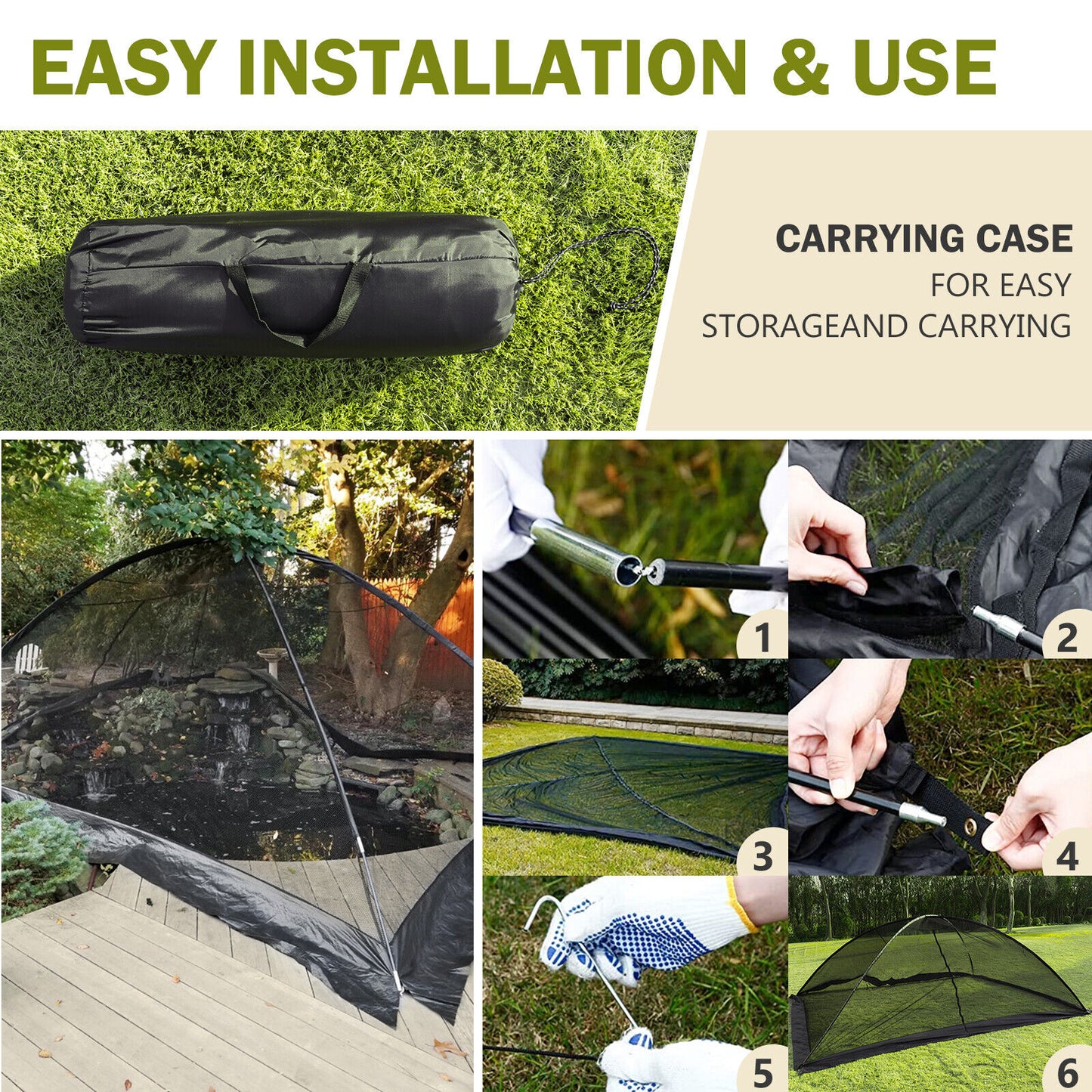 Pond Cover Dome Garden Pond Net 13x17 FT Netting Covers for Leaves w/ Bag Black