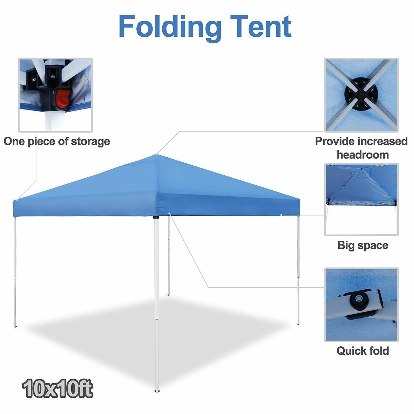 10 x 10 ft Pop Up Foldable Canopy Tent Pre-Assembled Lightweight Waterproof Blue