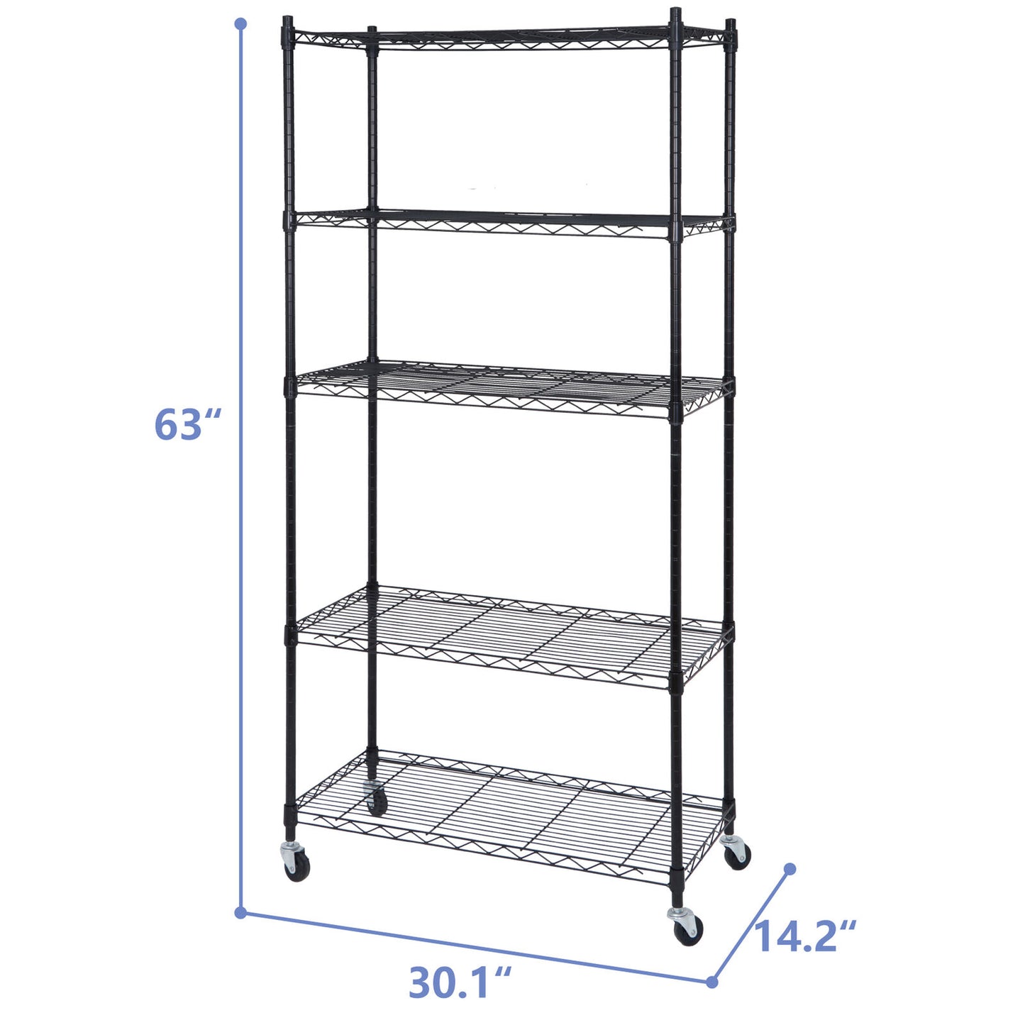 5-Shelf Steel Wire Tier Layer Shelving Space Storage Rolling w/ 4 Wheel  Casters