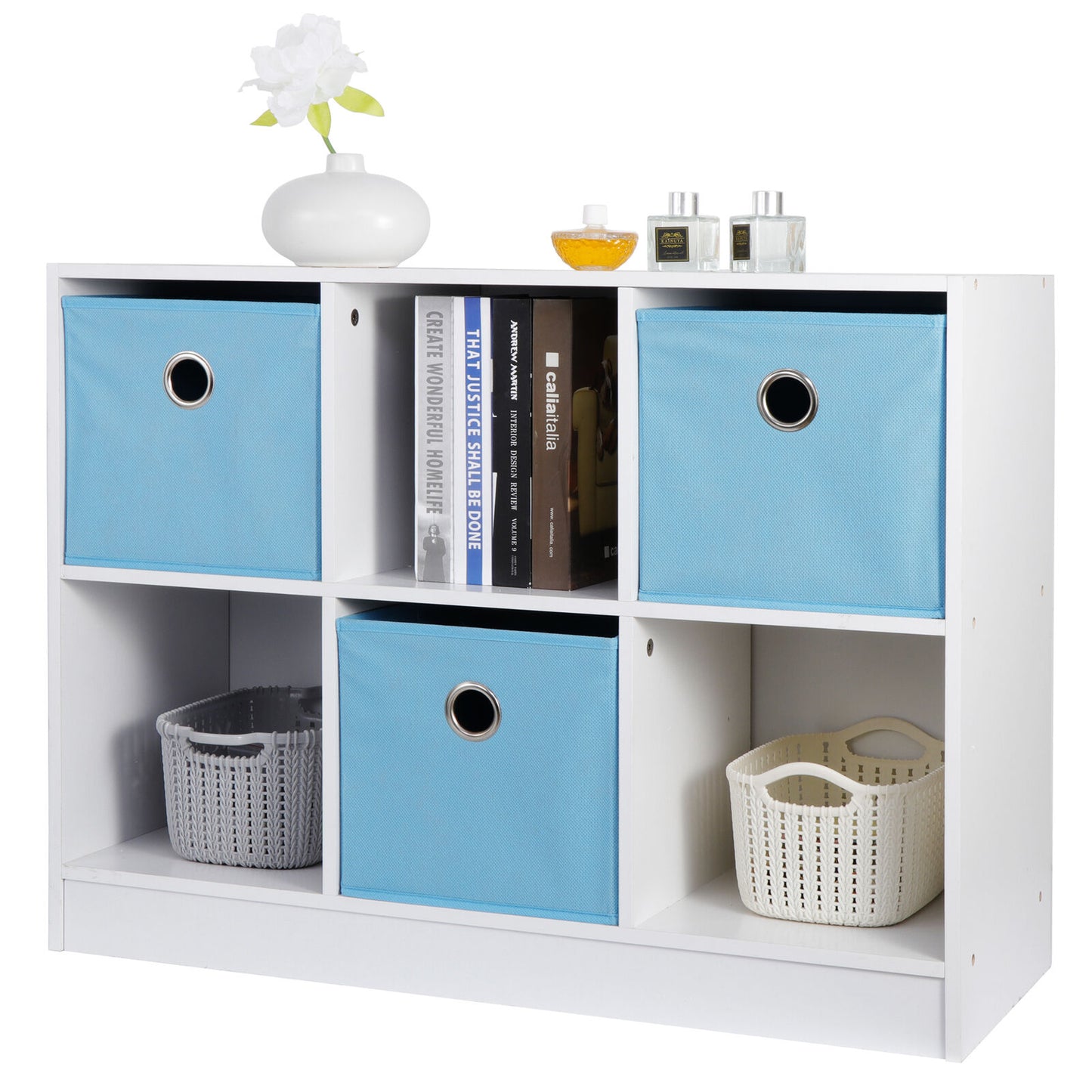 6 Cube Modern Storage Organizer Bookcase Storage White Light Blue Furniture