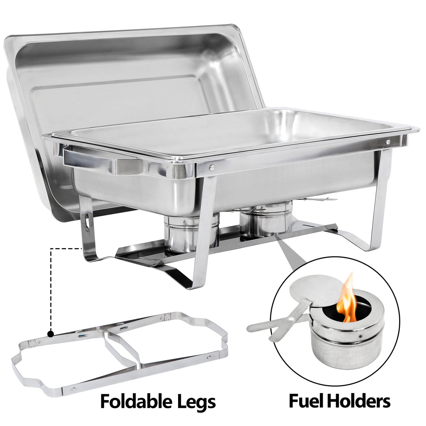 4 Pack 8QT Chafing Dish Food Warmer Stainless Steel Buffet Chafer W/Foldable Leg