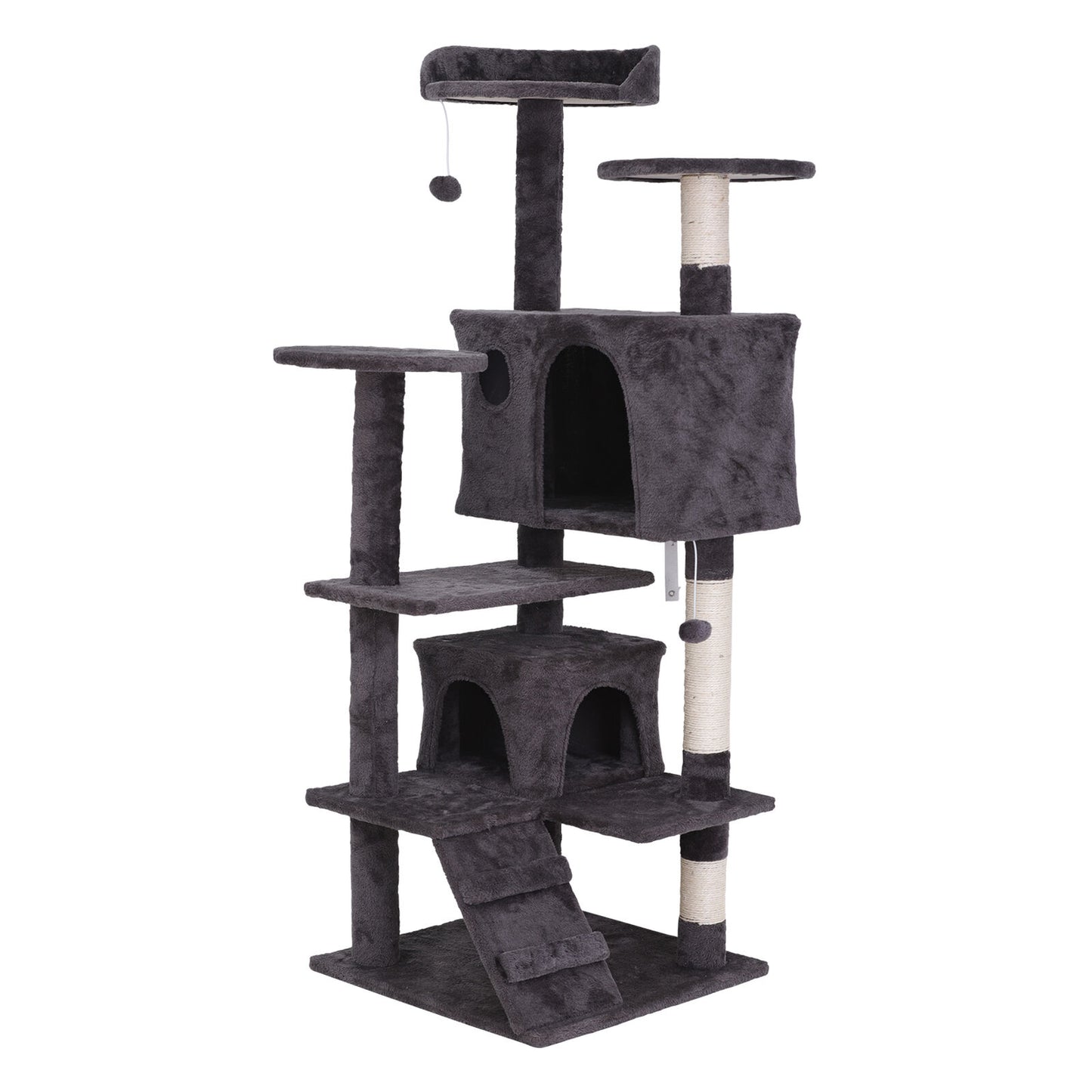 55" Cat Tree Scratching Condo Kitten Activity Tower Playhouse W/ Cave Gray