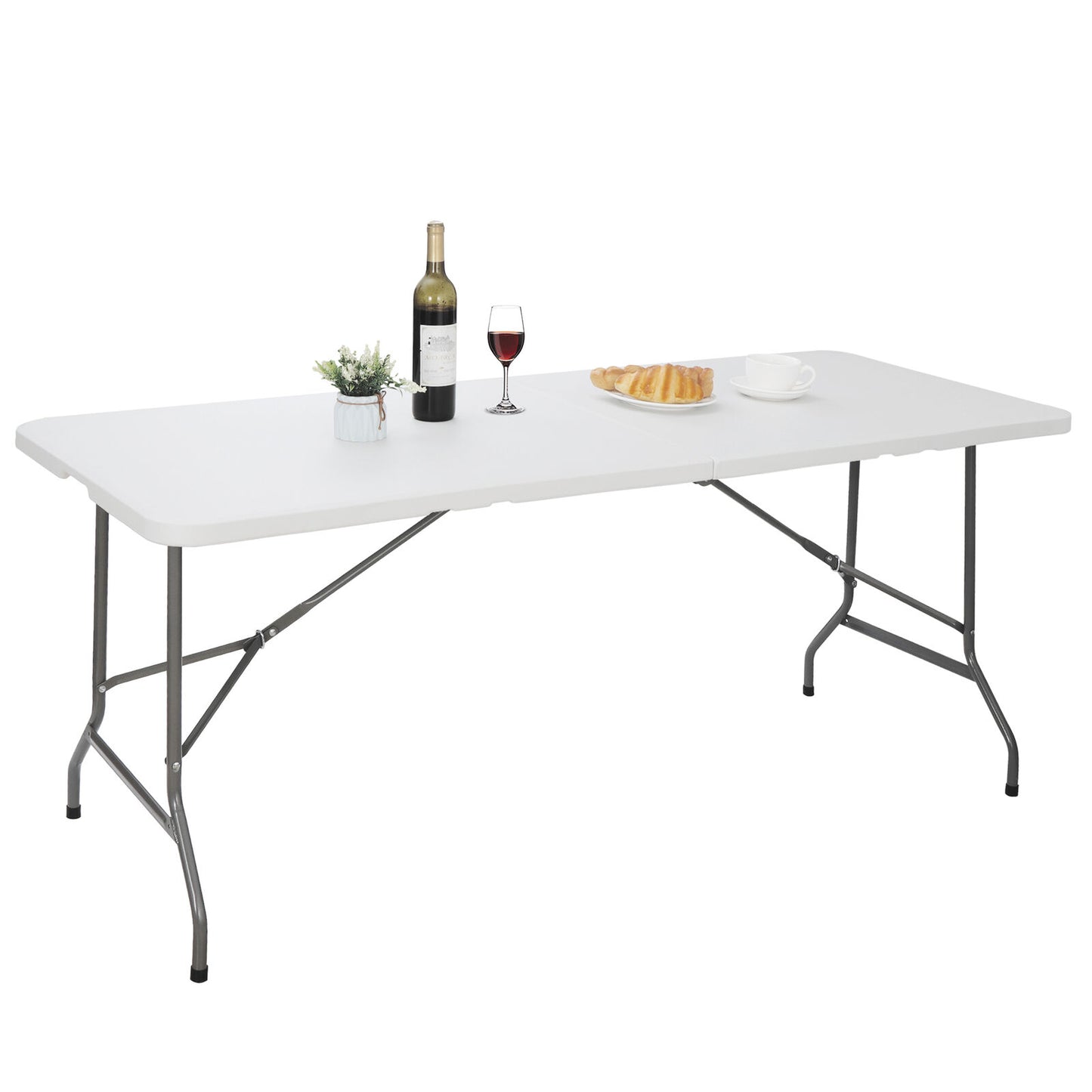 6FT Plastic Folding Table Portable Fold-in-Half Picnic Utility Table with Handle