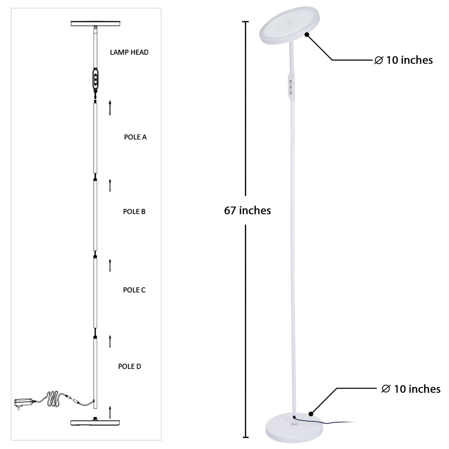 66" High LED Floor Lamp High Lumen Light  for Living Rooms and Offices Dimmable